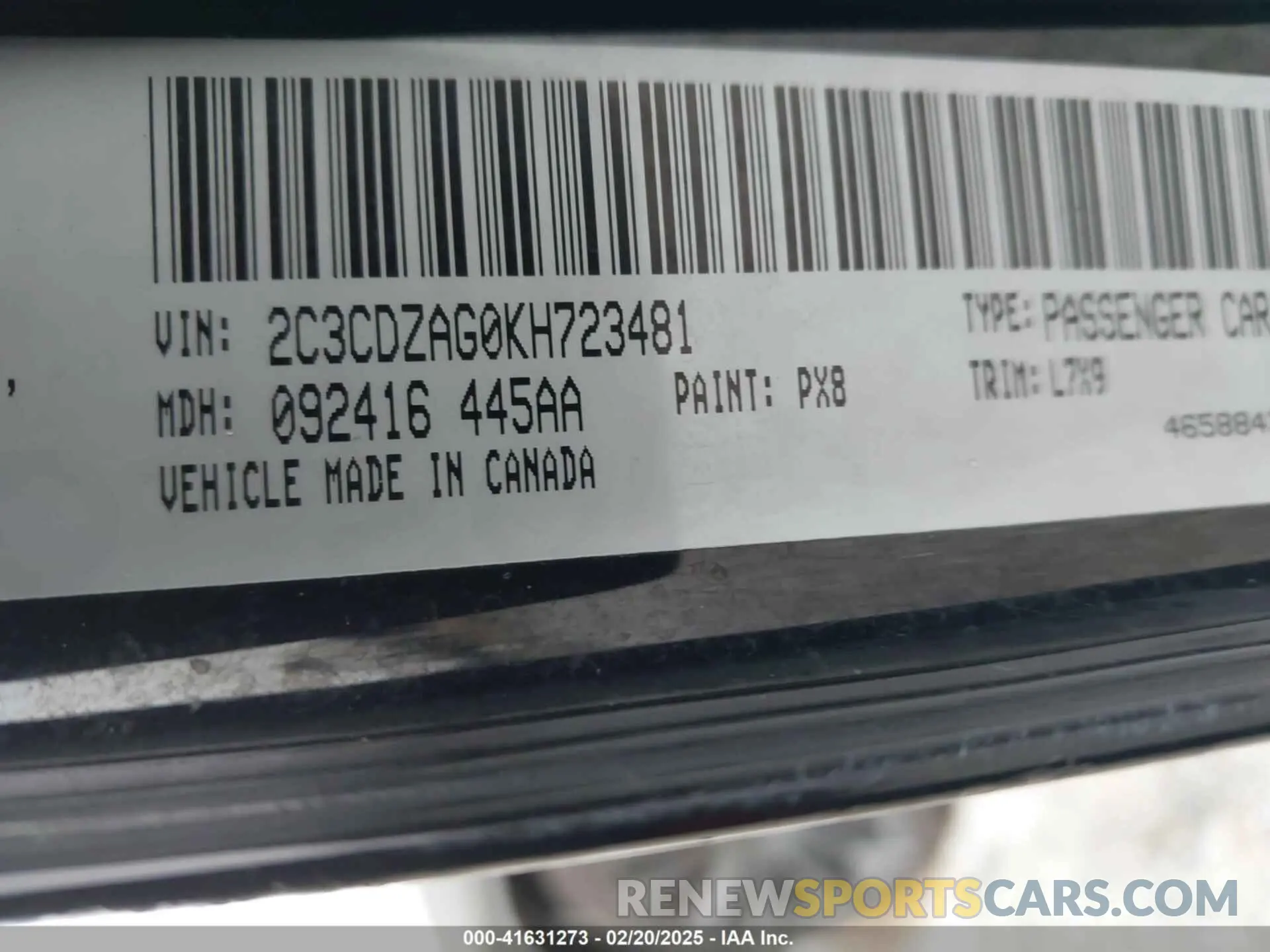 9 fotografías del automóvil dañado 2C3CDZAG0KH723481 DODGE CHALLENGER 2019