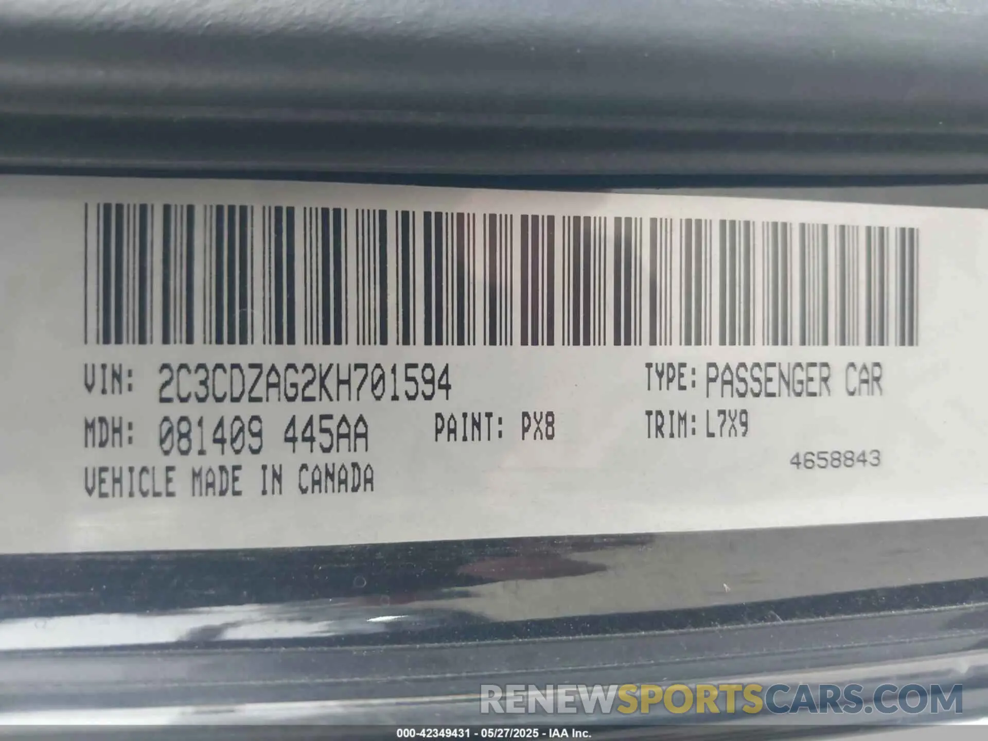 9 fotografías del automóvil dañado 2C3CDZAG2KH701594 DODGE CHALLENGER 2019