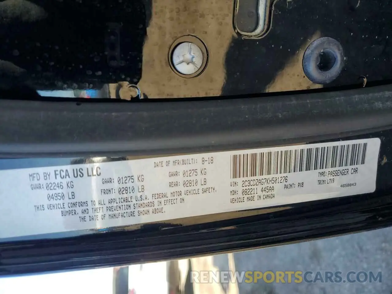 13 fotografías del automóvil dañado 2C3CDZAG7KH501276 DODGE CHALLENGER 2019