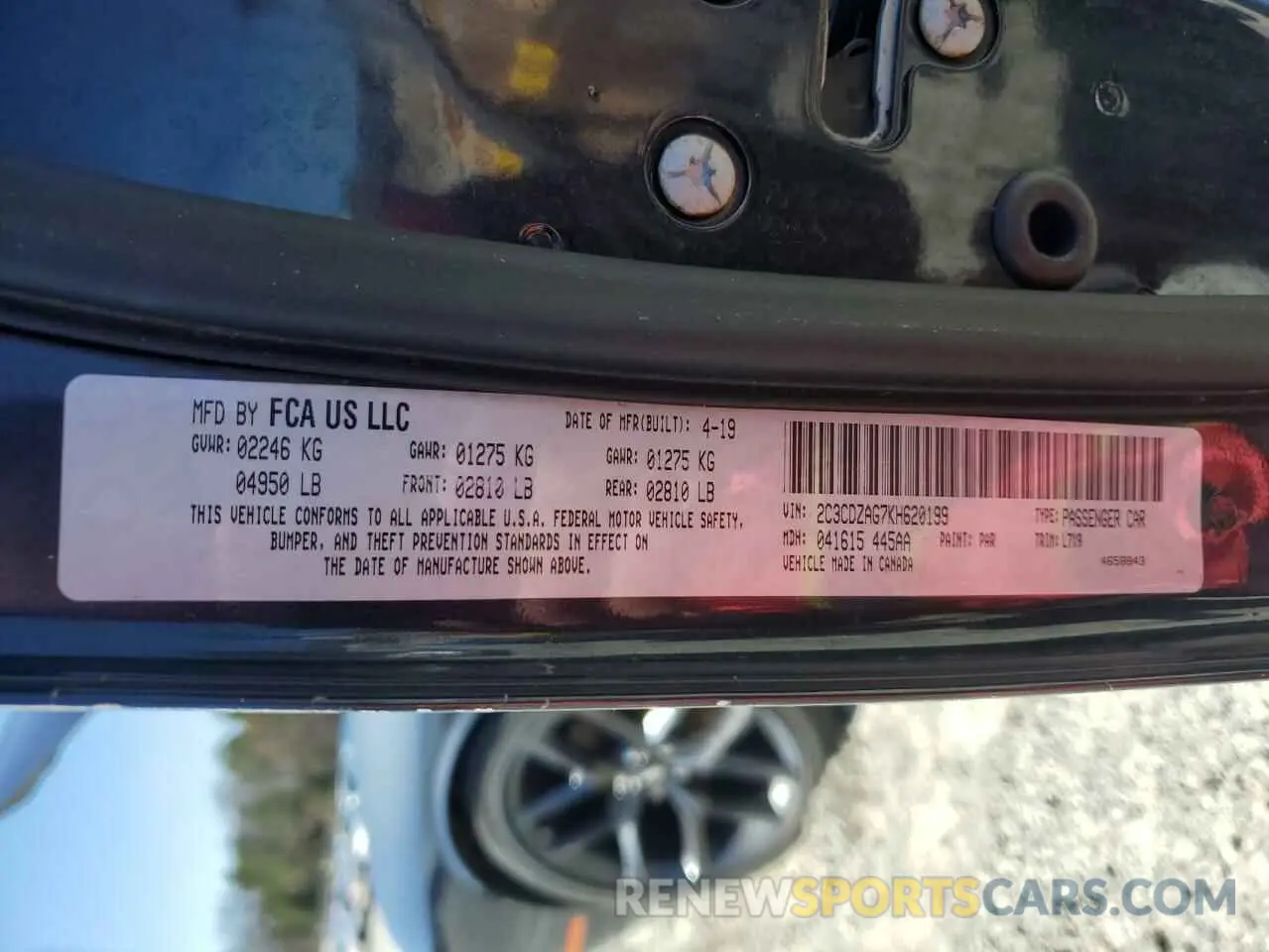 12 fotografías del automóvil dañado 2C3CDZAG7KH620199 DODGE CHALLENGER 2019