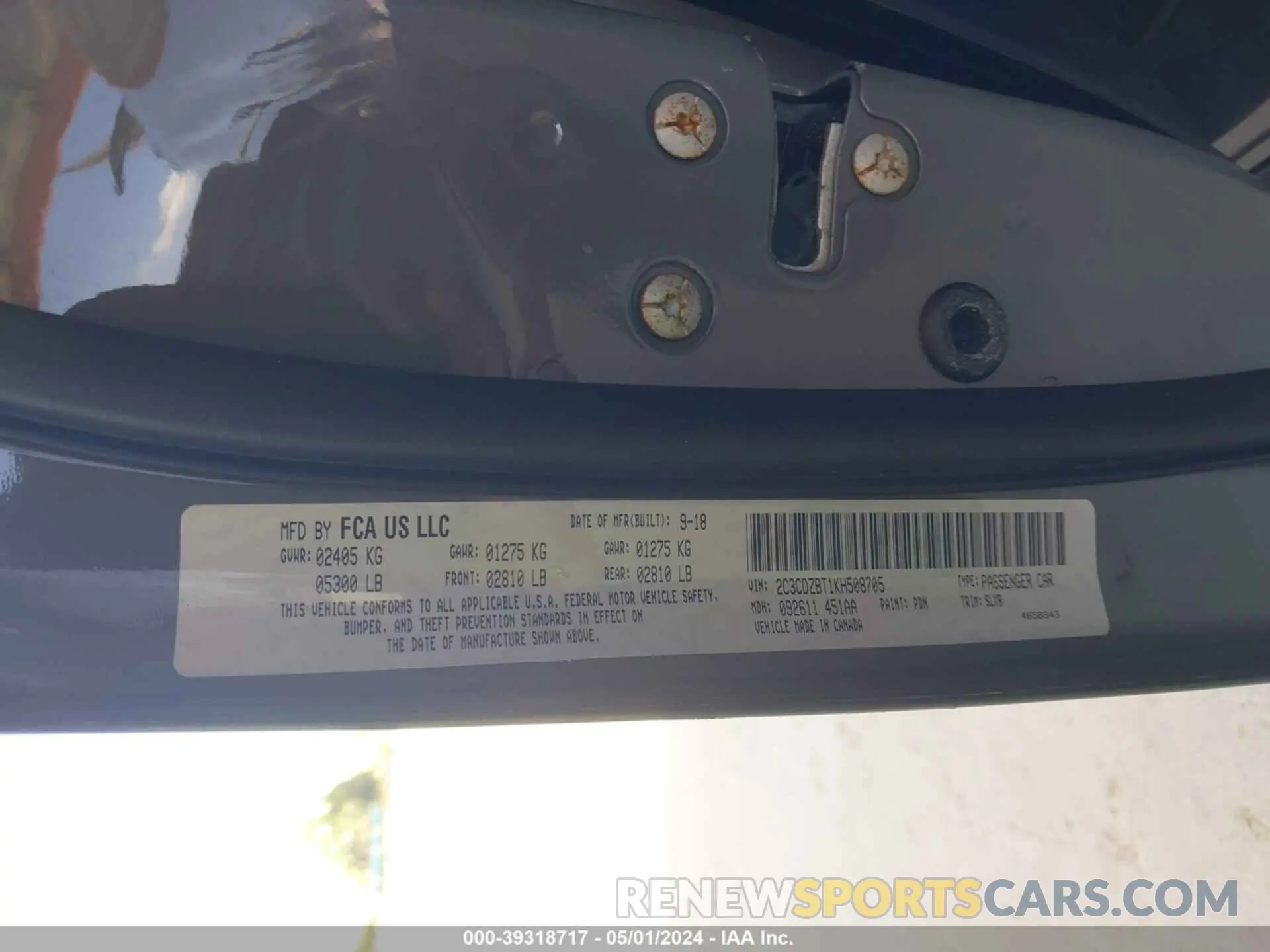 9 fotografías del automóvil dañado 2C3CDZBT1KH508705 DODGE CHALLENGER 2019