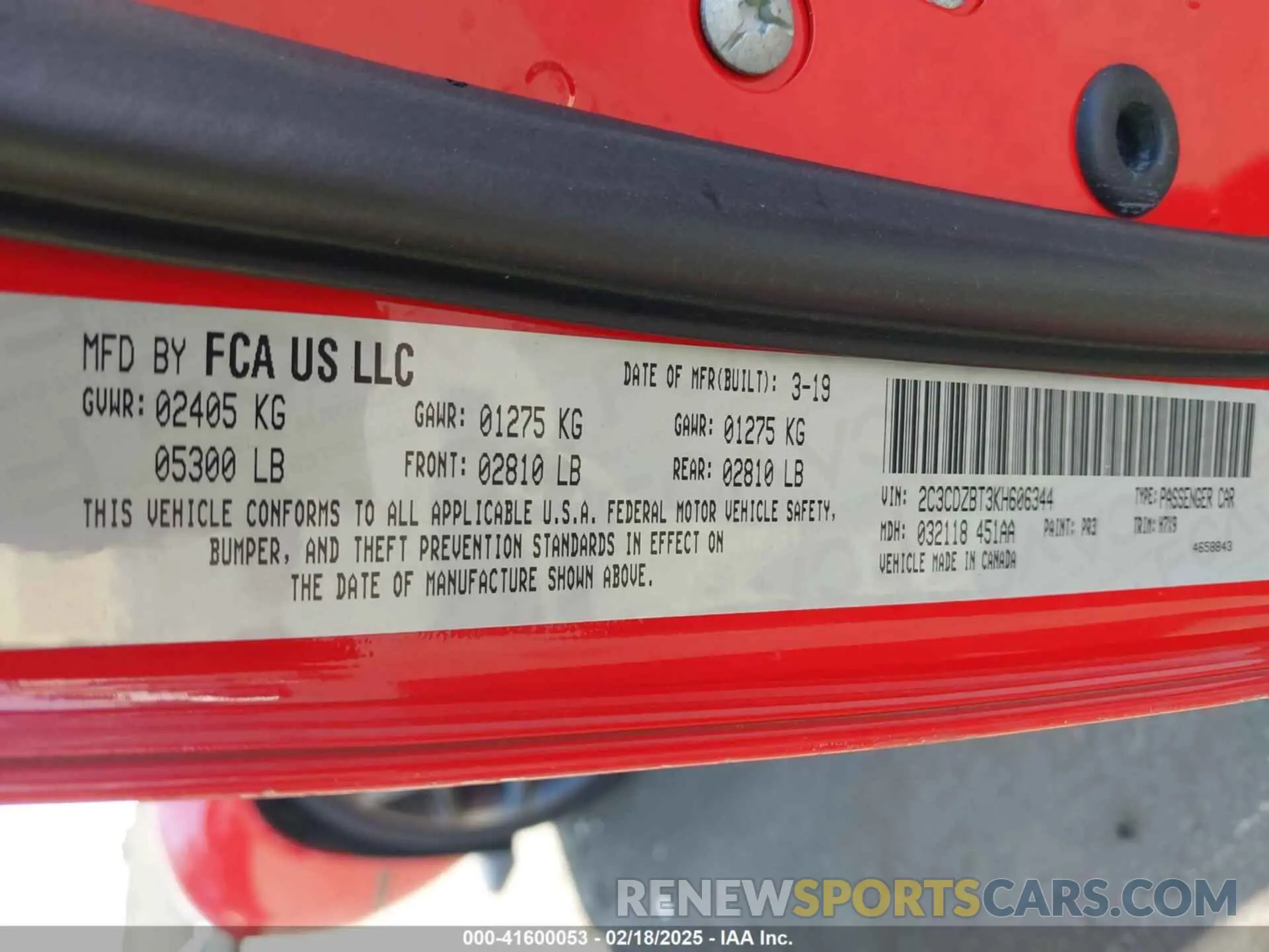 9 fotografías del automóvil dañado 2C3CDZBT3KH606344 DODGE CHALLENGER 2019