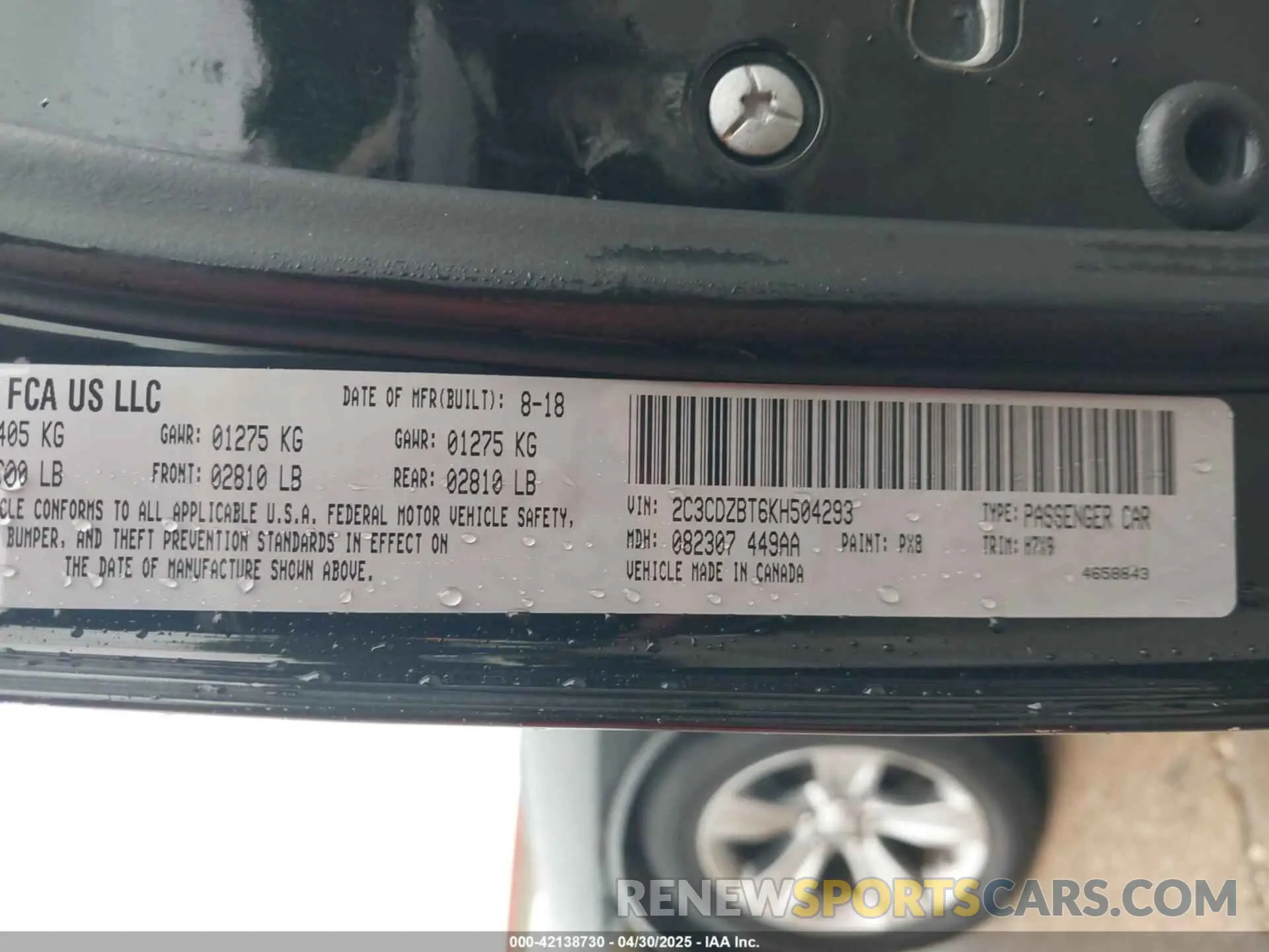 9 fotografías del automóvil dañado 2C3CDZBT6KH504293 DODGE CHALLENGER 2019