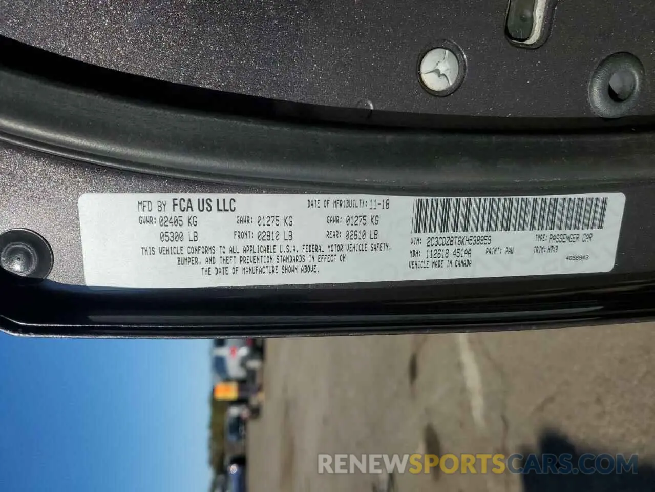 12 fotografías del automóvil dañado 2C3CDZBT6KH538959 DODGE CHALLENGER 2019