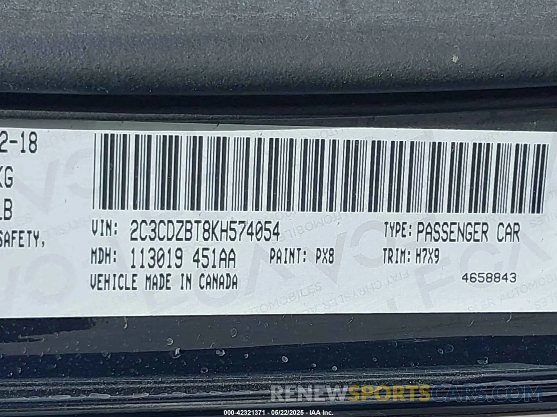 9 fotografías del automóvil dañado 2C3CDZBT8KH574054 DODGE CHALLENGER 2019