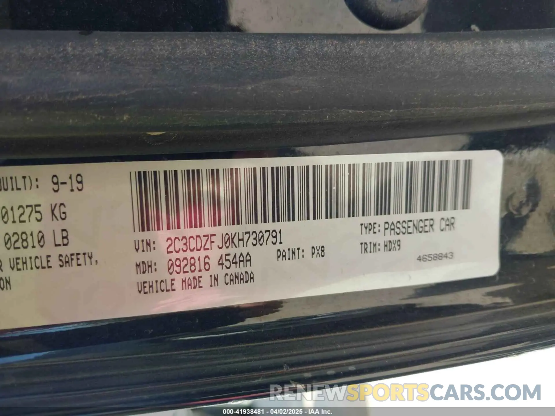 9 fotografías del automóvil dañado 2C3CDZFJ0KH730791 DODGE CHALLENGER 2019