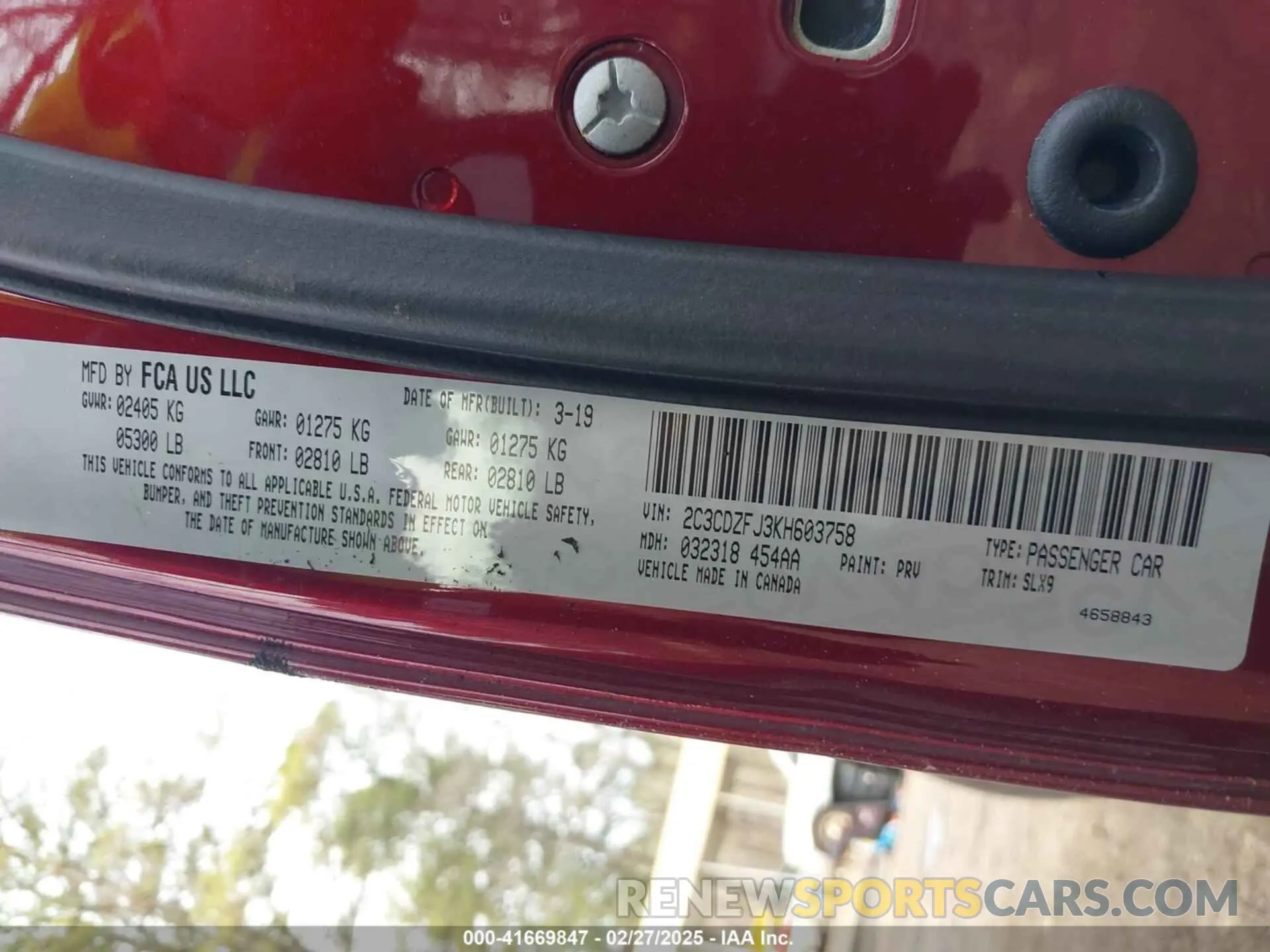 9 fotografías del automóvil dañado 2C3CDZFJ3KH603758 DODGE CHALLENGER 2019