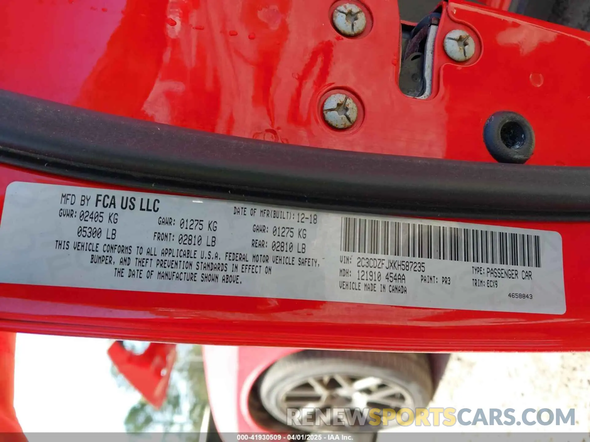 9 fotografías del automóvil dañado 2C3CDZFJXKH587235 DODGE CHALLENGER 2019