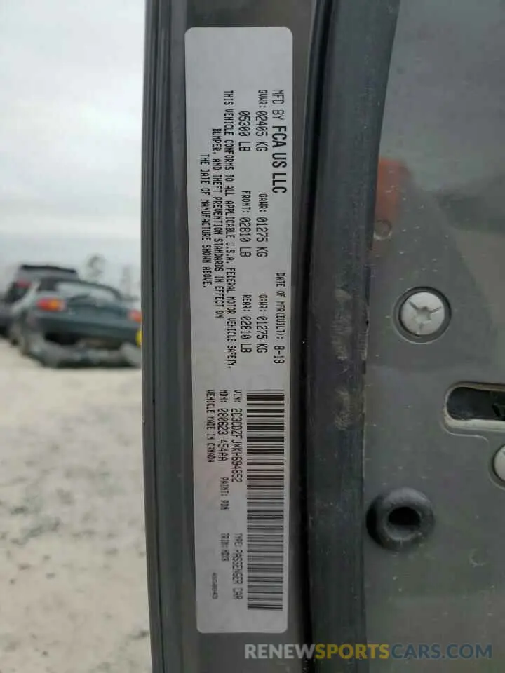 12 fotografías del automóvil dañado 2C3CDZFJXKH694852 DODGE CHALLENGER 2019