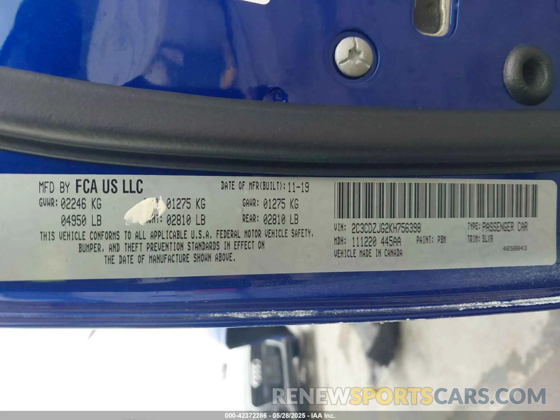 9 fotografías del automóvil dañado 2C3CDZJG2KH756398 DODGE CHALLENGER 2019