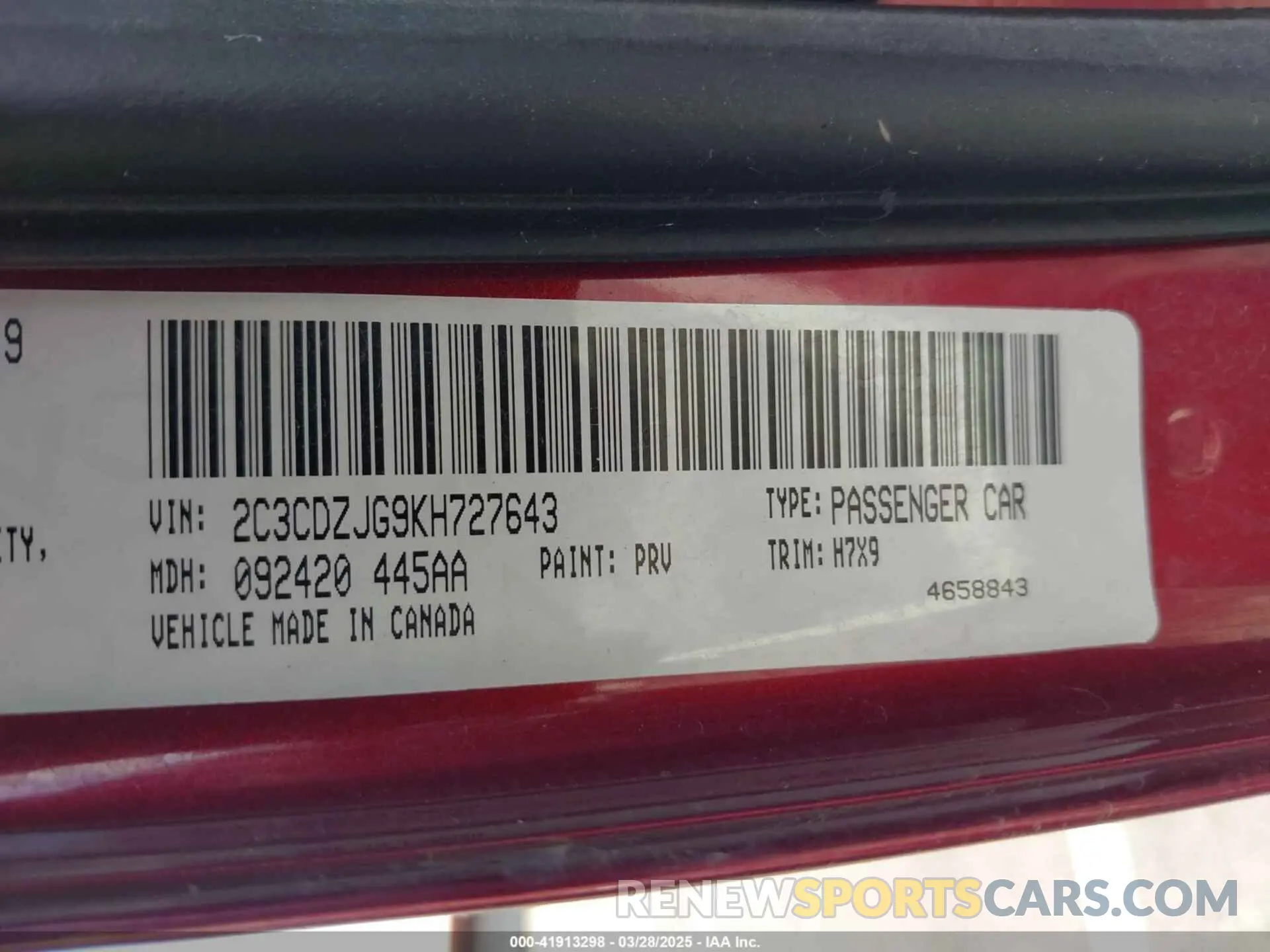 9 fotografías del automóvil dañado 2C3CDZJG9KH727643 DODGE CHALLENGER 2019
