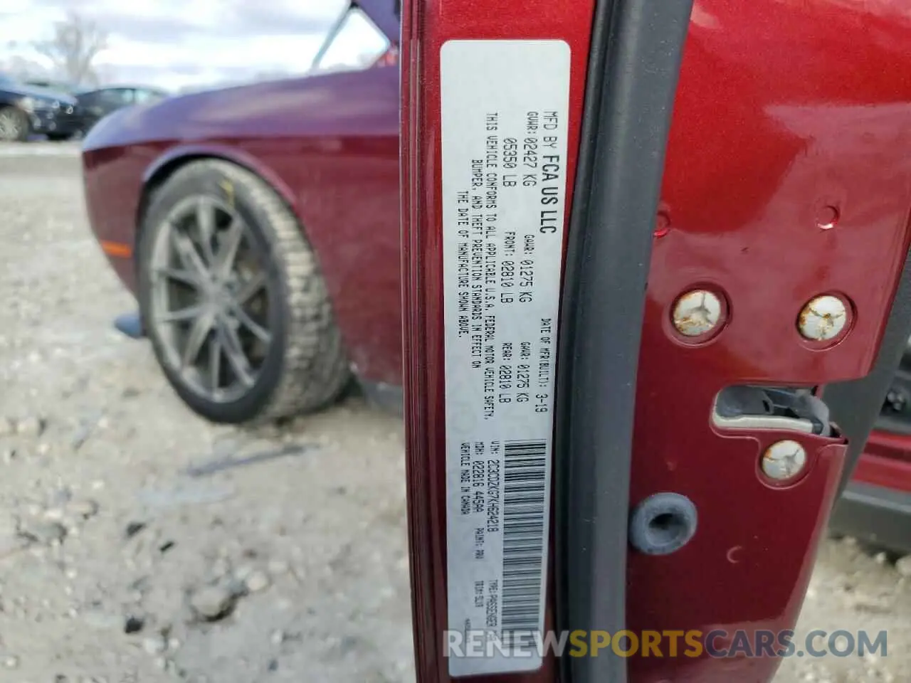 12 fotografías del automóvil dañado 2C3CDZKG7KH624218 DODGE CHALLENGER 2019