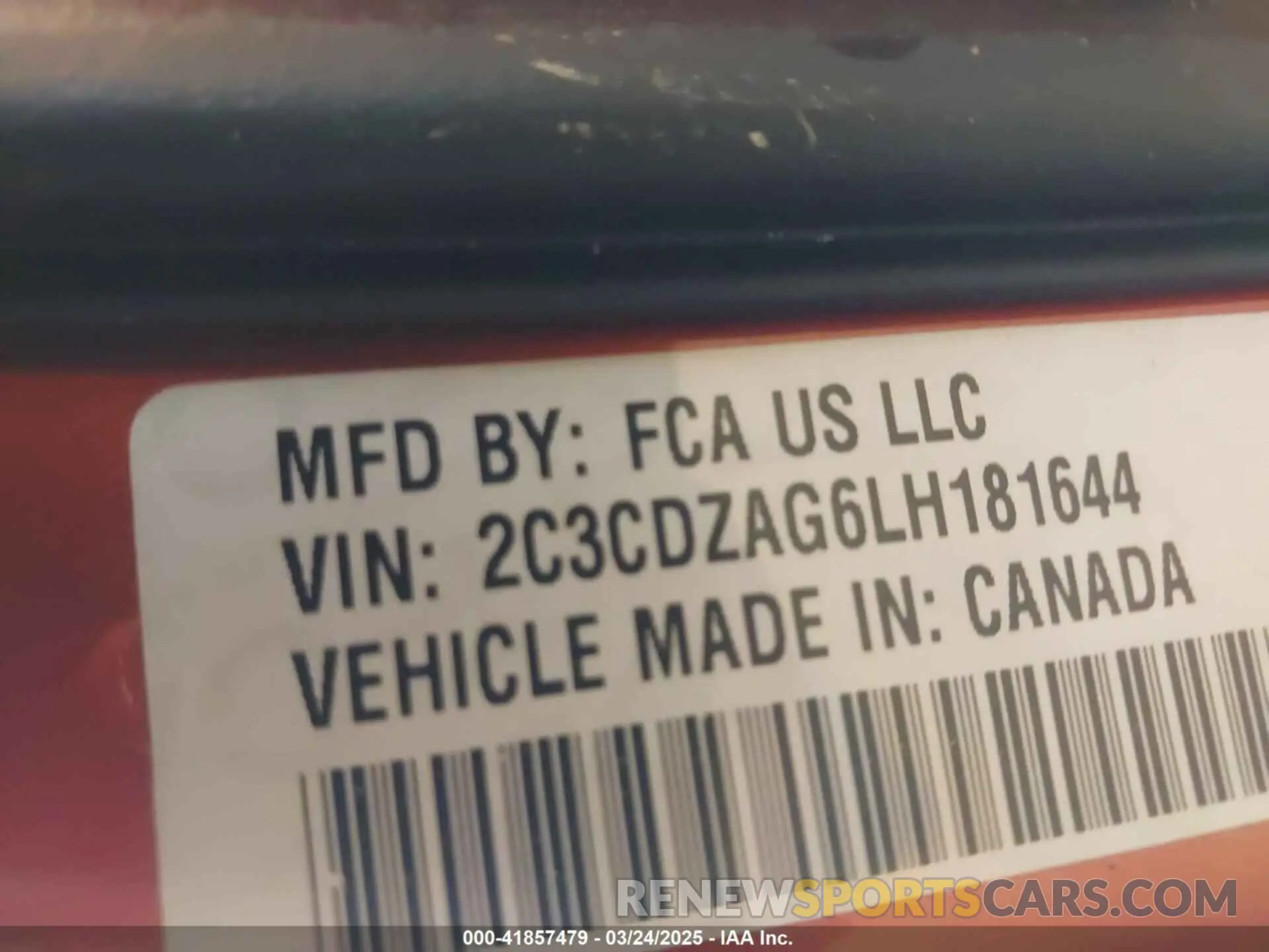 9 fotografías del automóvil dañado 2C3CDZAG6LH181644 DODGE CHALLENGER 2020
