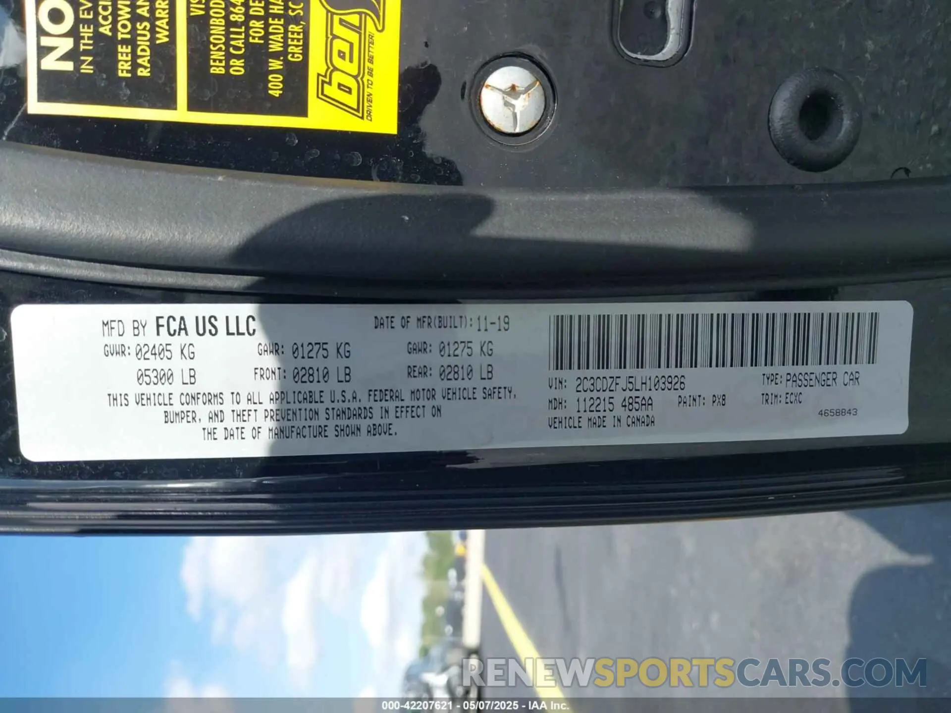 9 fotografías del automóvil dañado 2C3CDZFJ5LH103926 DODGE CHALLENGER 2020