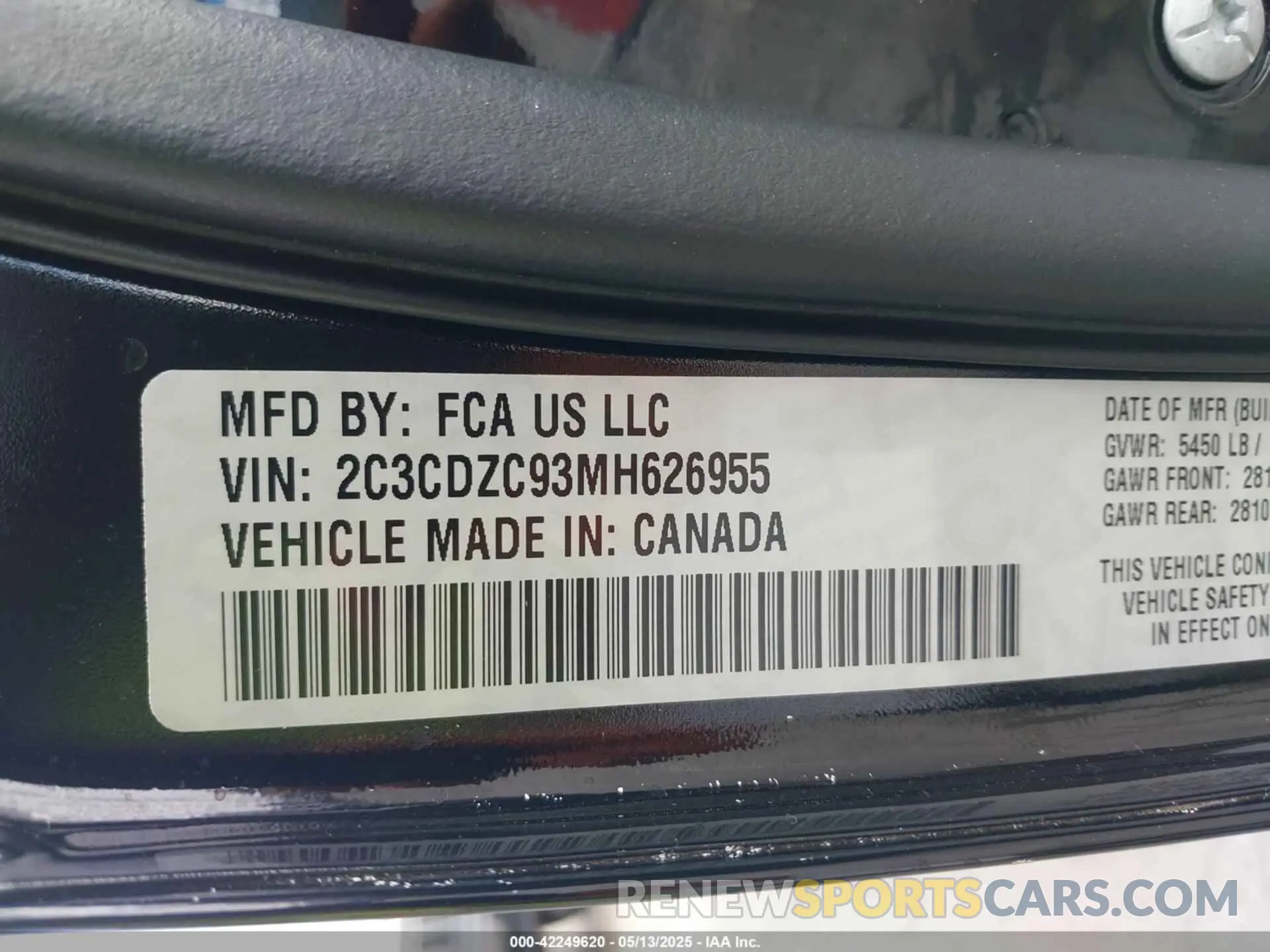 9 fotografías del automóvil dañado 2C3CDZC93MH626955 DODGE CHALLENGER 2021