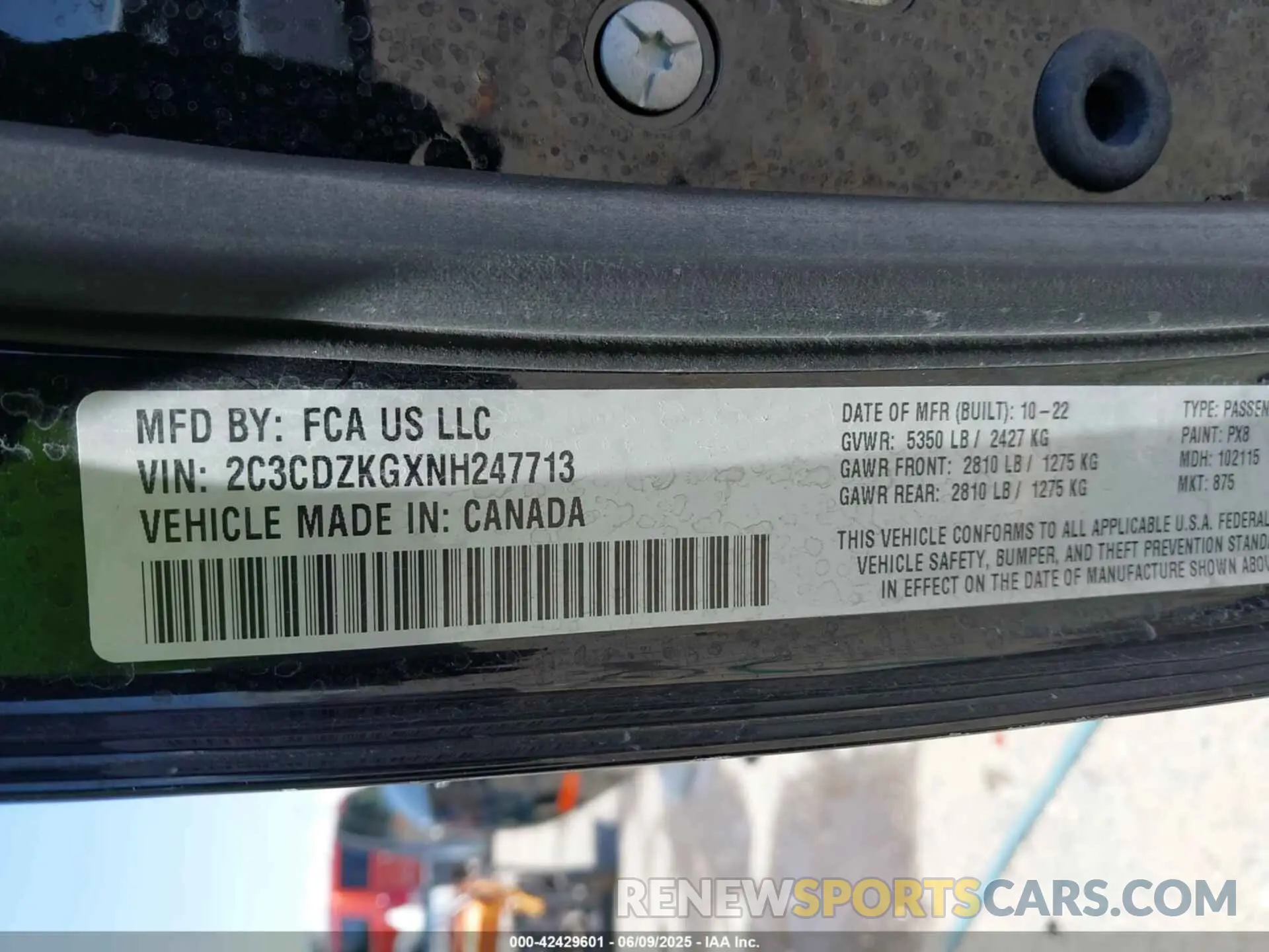 9 fotografías del automóvil dañado 2C3CDZKGXNH247713 DODGE CHALLENGER 2022