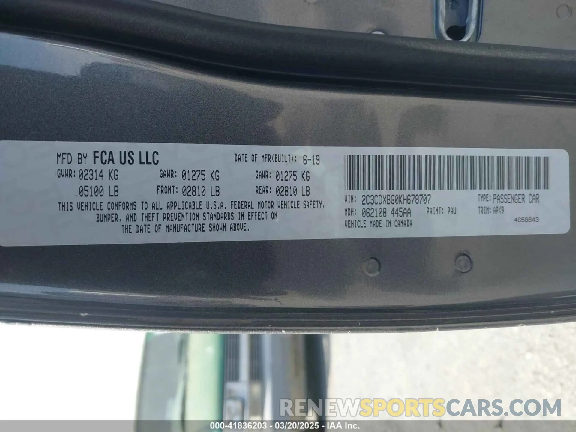 9 fotografías del automóvil dañado 2C3CDXBG0KH678707 DODGE CHARGER 2019