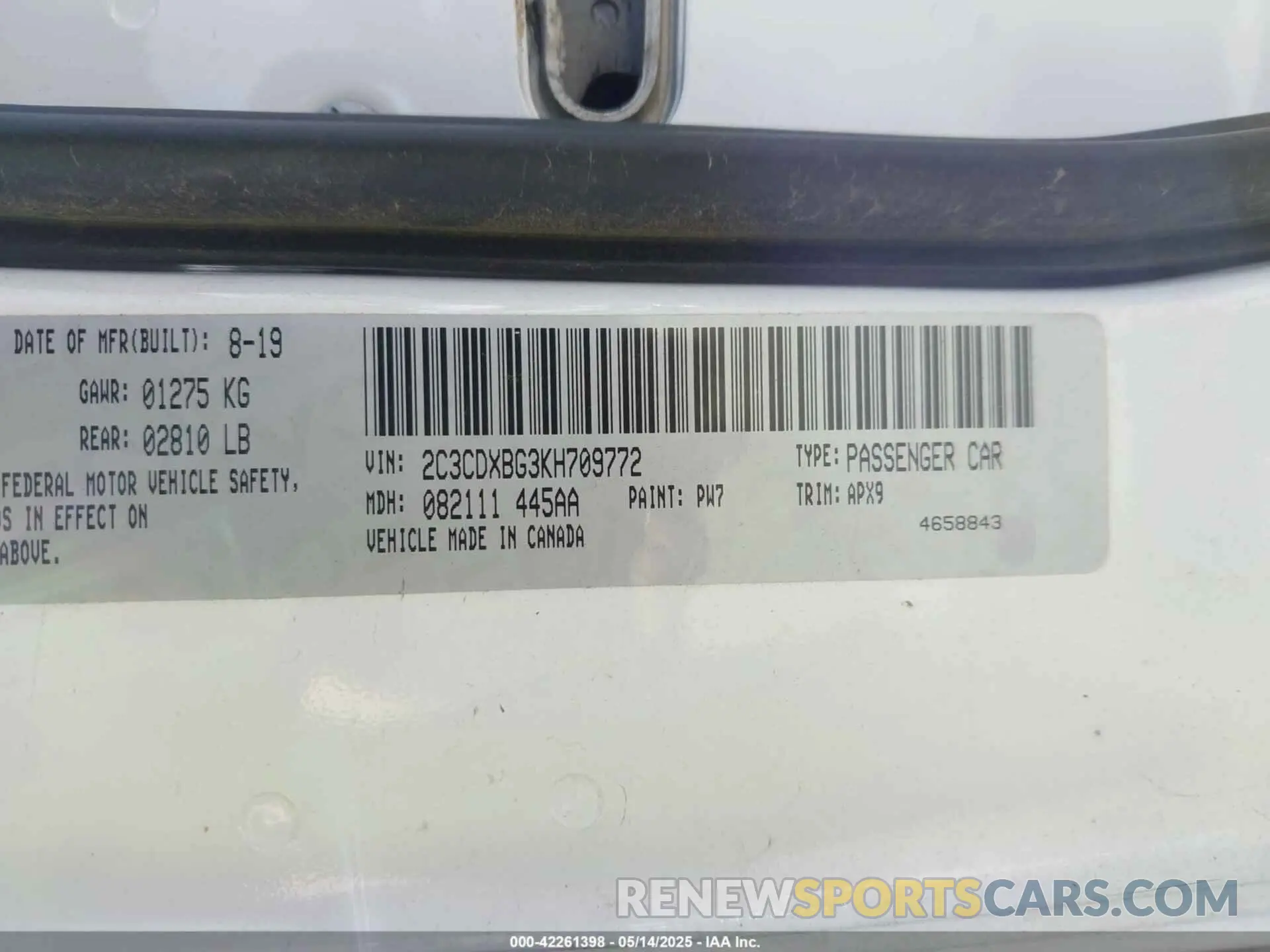 9 fotografías del automóvil dañado 2C3CDXBG3KH709772 DODGE CHARGER 2019