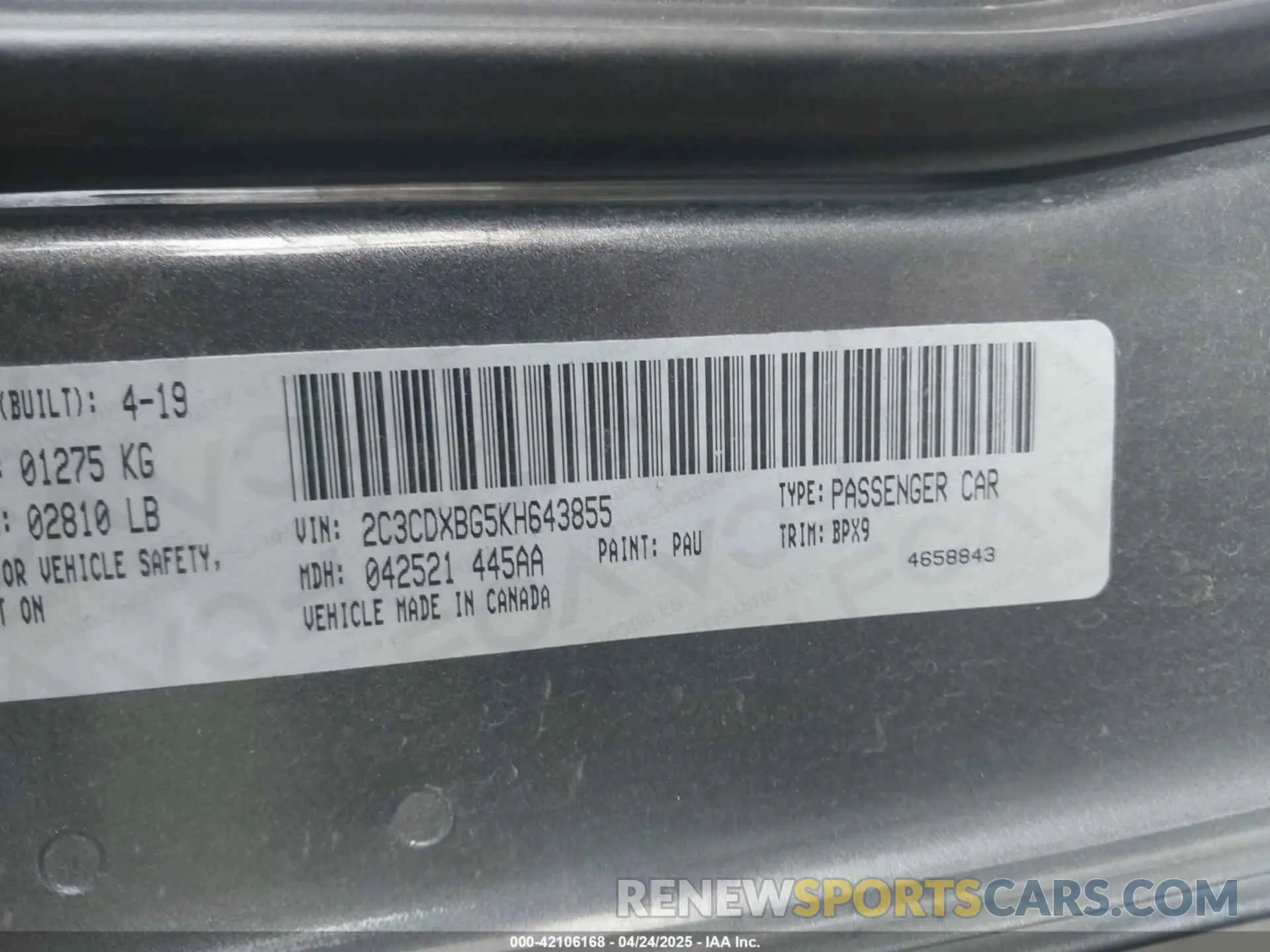 9 fotografías del automóvil dañado 2C3CDXBG5KH643855 DODGE CHARGER 2019