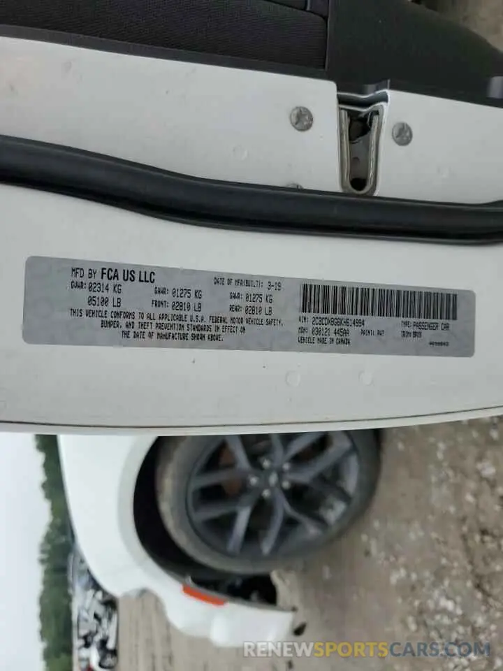 12 fotografías del automóvil dañado 2C3CDXBG6KH614994 DODGE CHARGER 2019