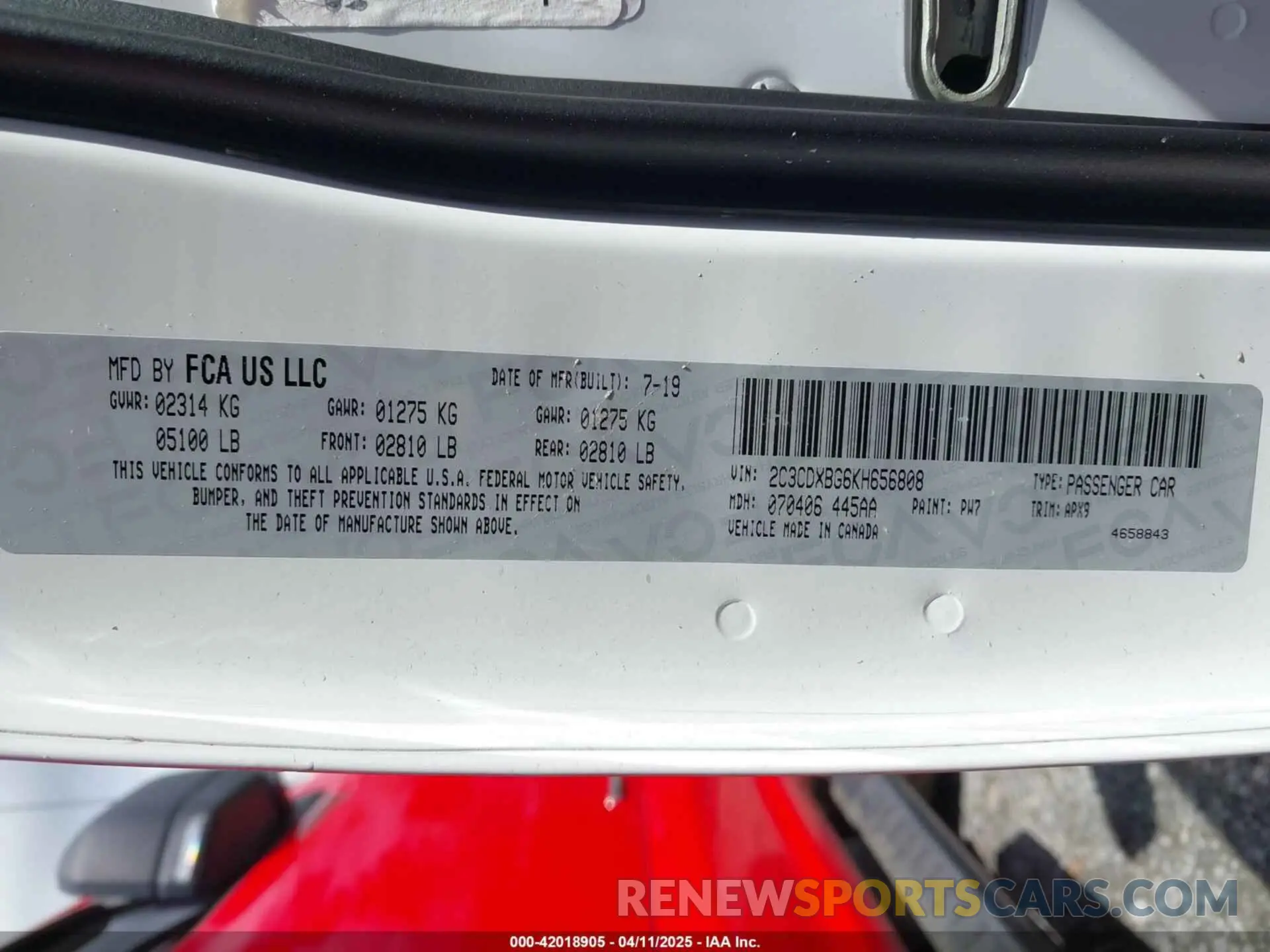 9 fotografías del automóvil dañado 2C3CDXBG6KH656808 DODGE CHARGER 2019