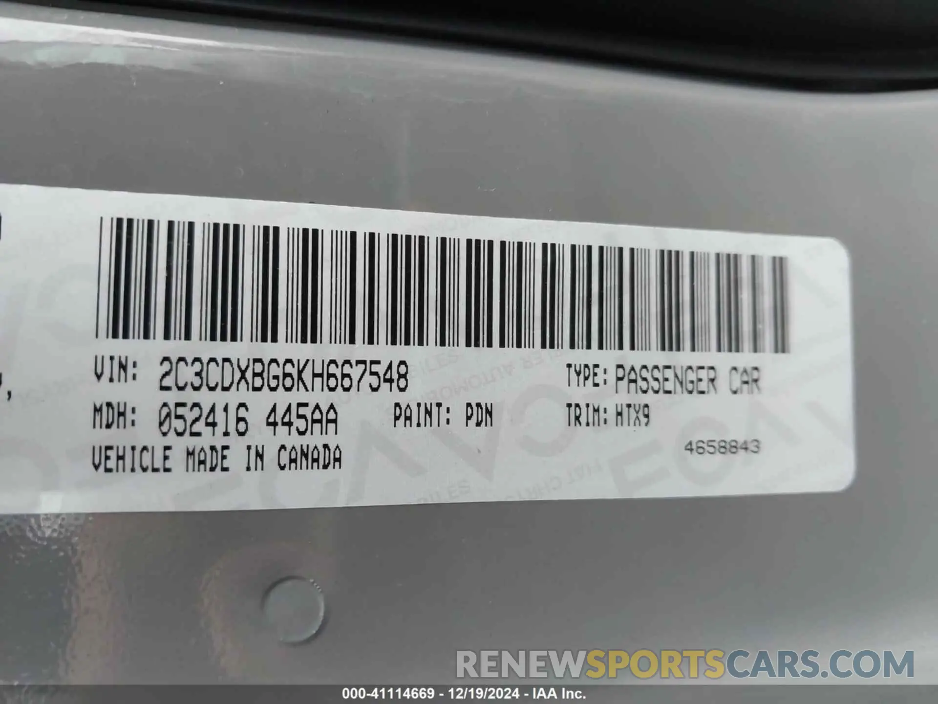 9 fotografías del automóvil dañado 2C3CDXBG6KH667548 DODGE CHARGER 2019