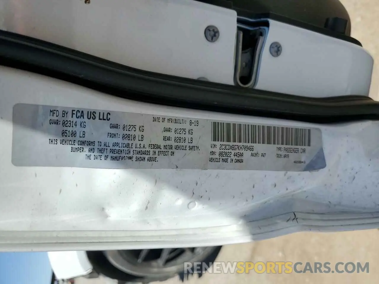 12 fotografías del automóvil dañado 2C3CDXBG7KH709466 DODGE CHARGER 2019