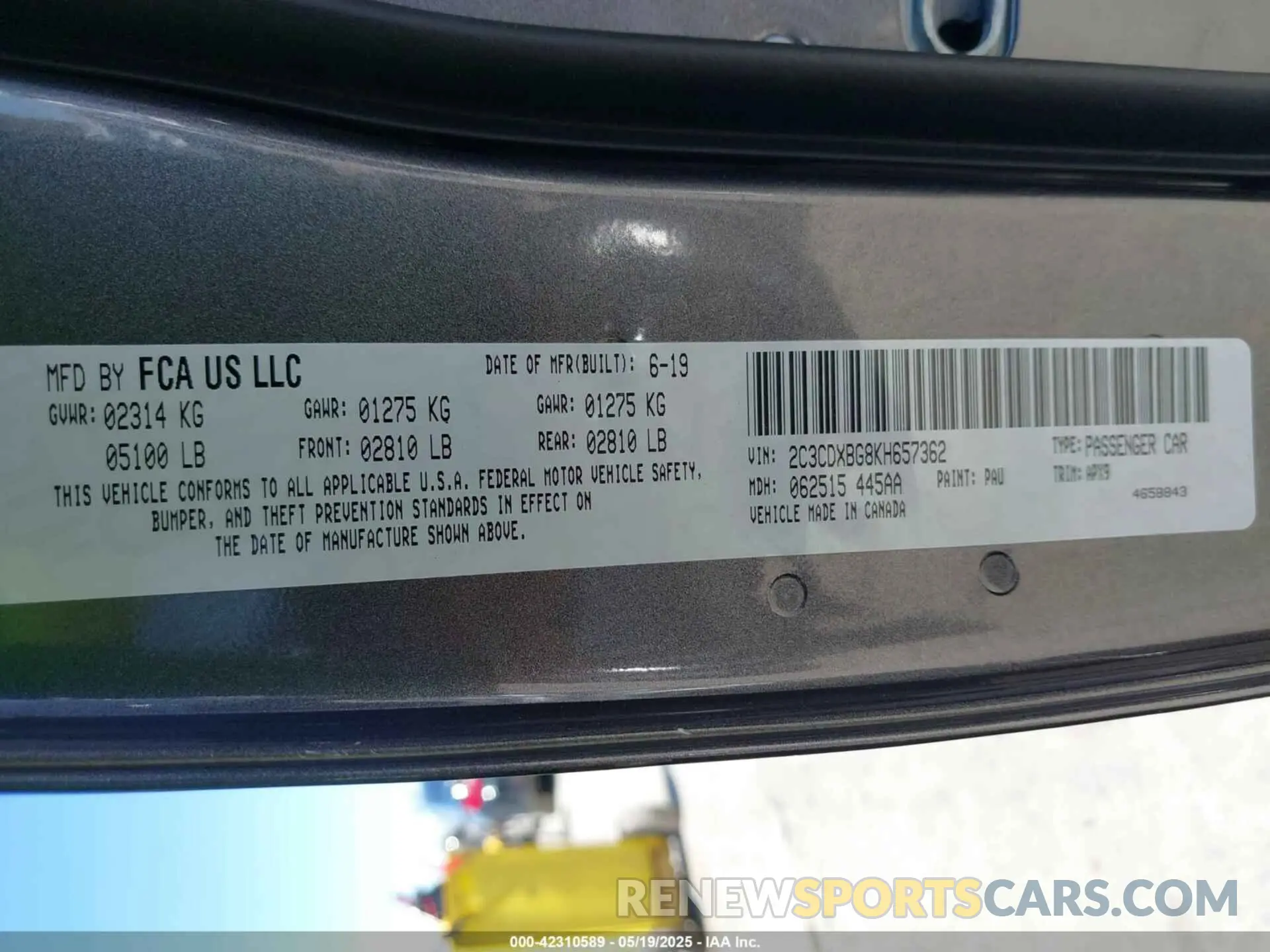 9 fotografías del automóvil dañado 2C3CDXBG8KH657362 DODGE CHARGER 2019