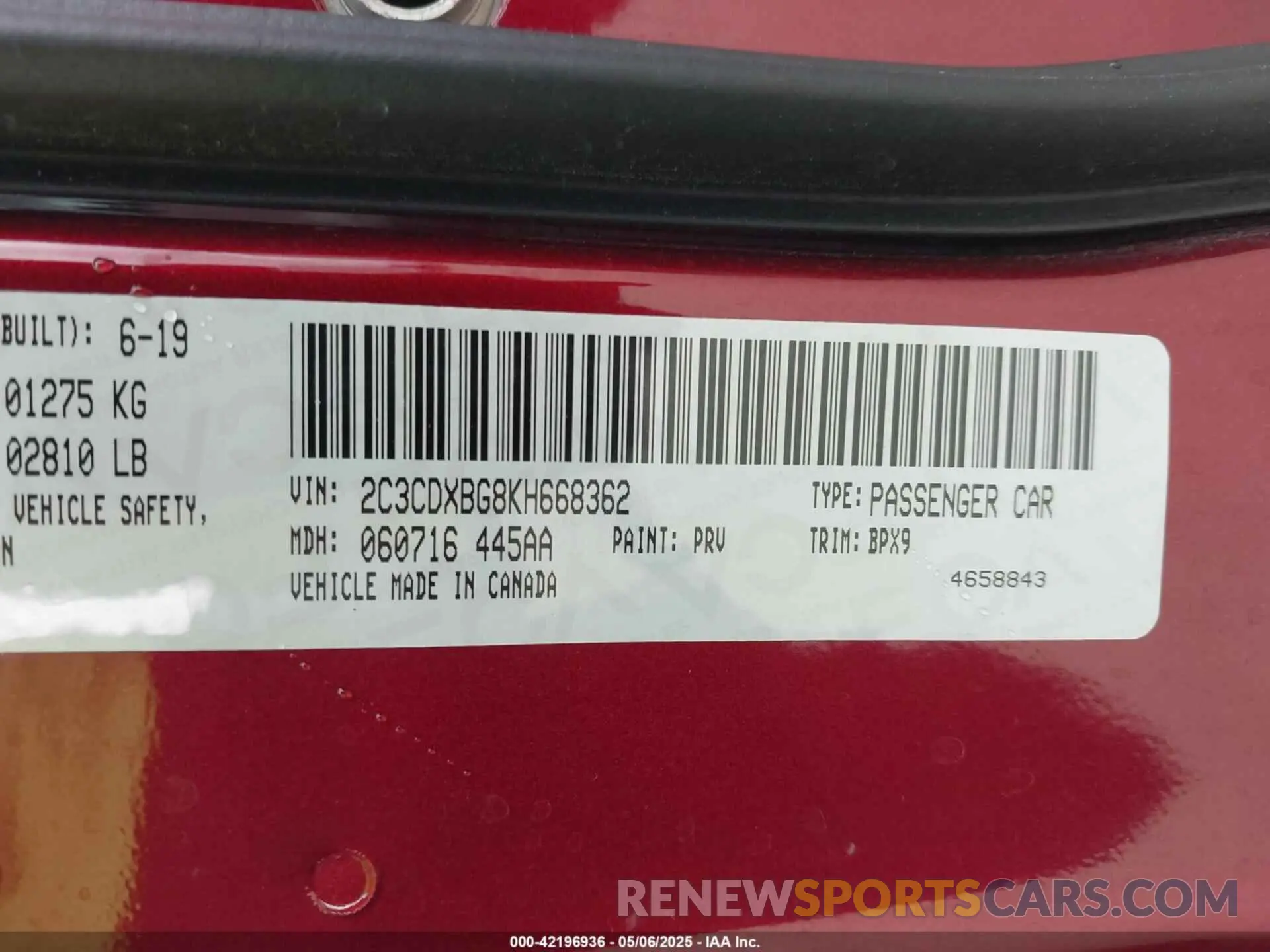 9 fotografías del automóvil dañado 2C3CDXBG8KH668362 DODGE CHARGER 2019