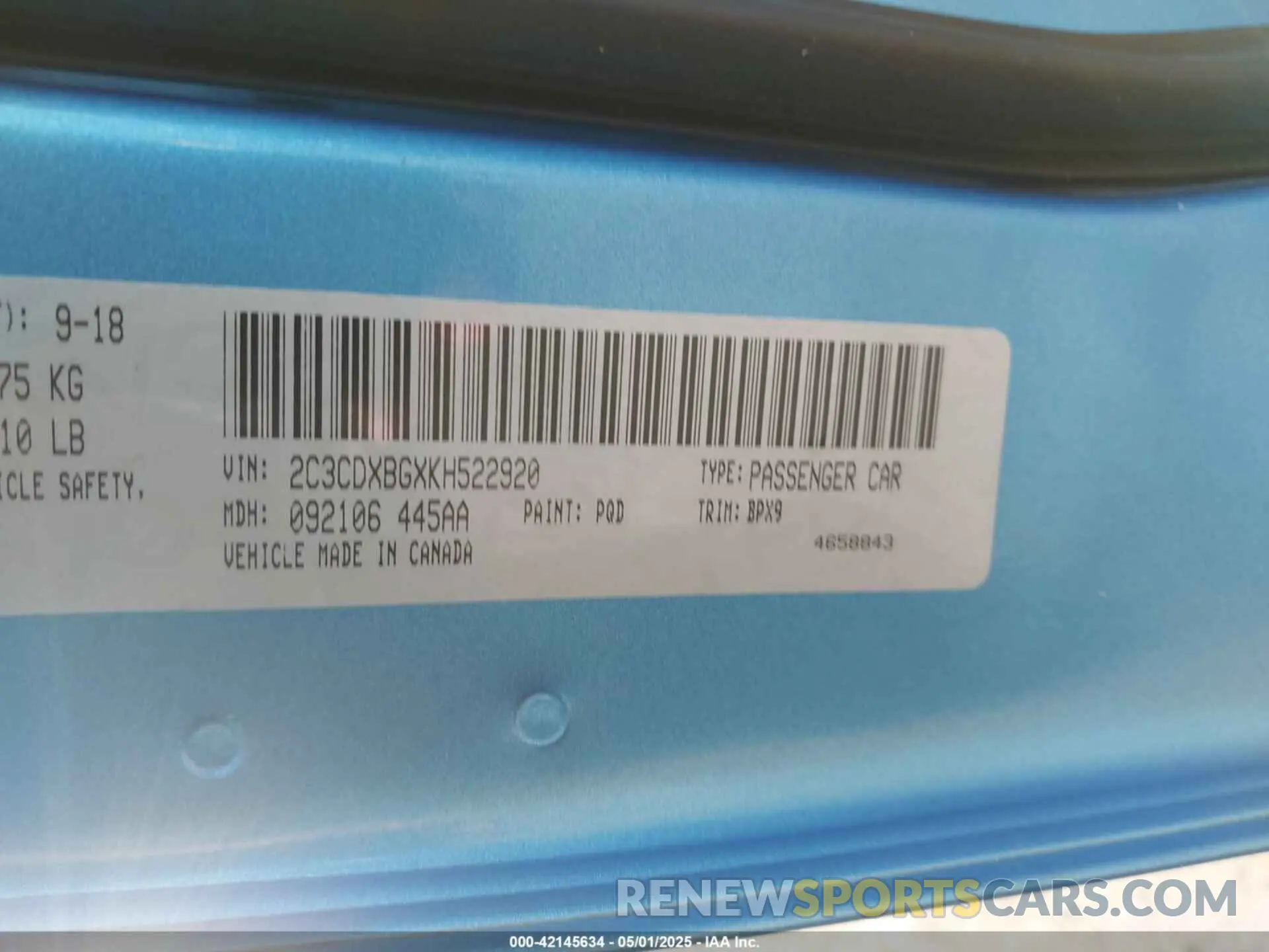 9 fotografías del automóvil dañado 2C3CDXBGXKH522920 DODGE CHARGER 2019