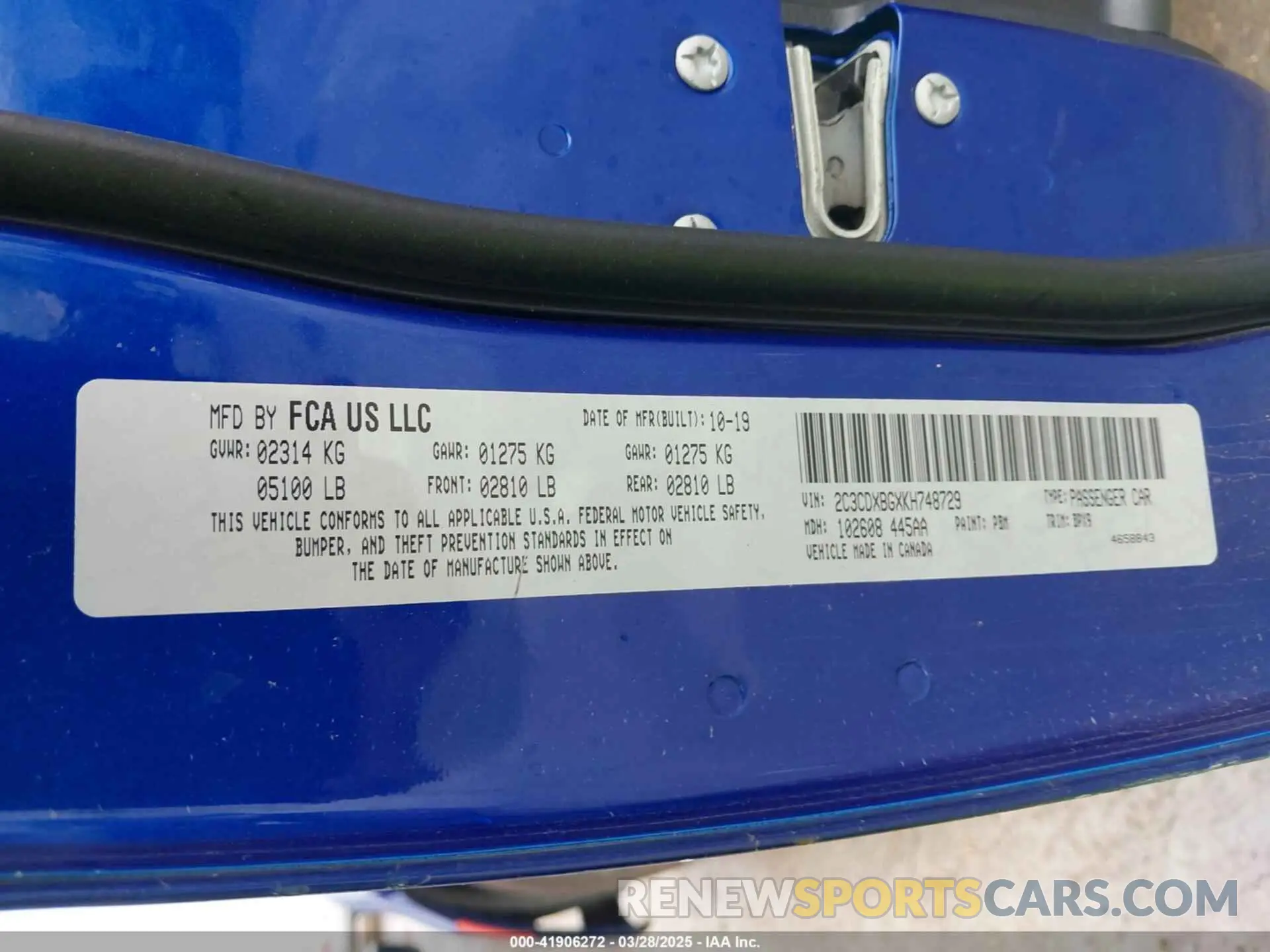 9 fotografías del automóvil dañado 2C3CDXBGXKH748729 DODGE CHARGER 2019