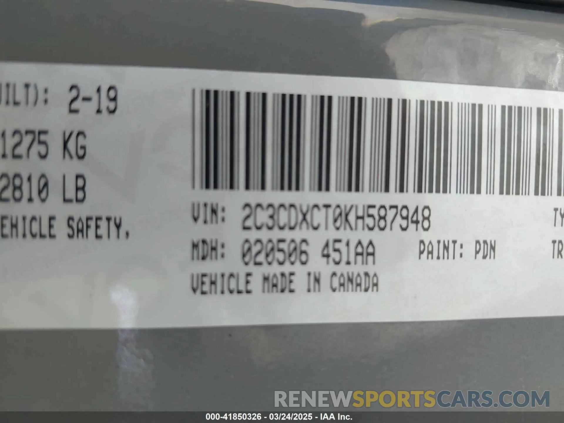 9 fotografías del automóvil dañado 2C3CDXCT0KH587948 DODGE CHARGER 2019