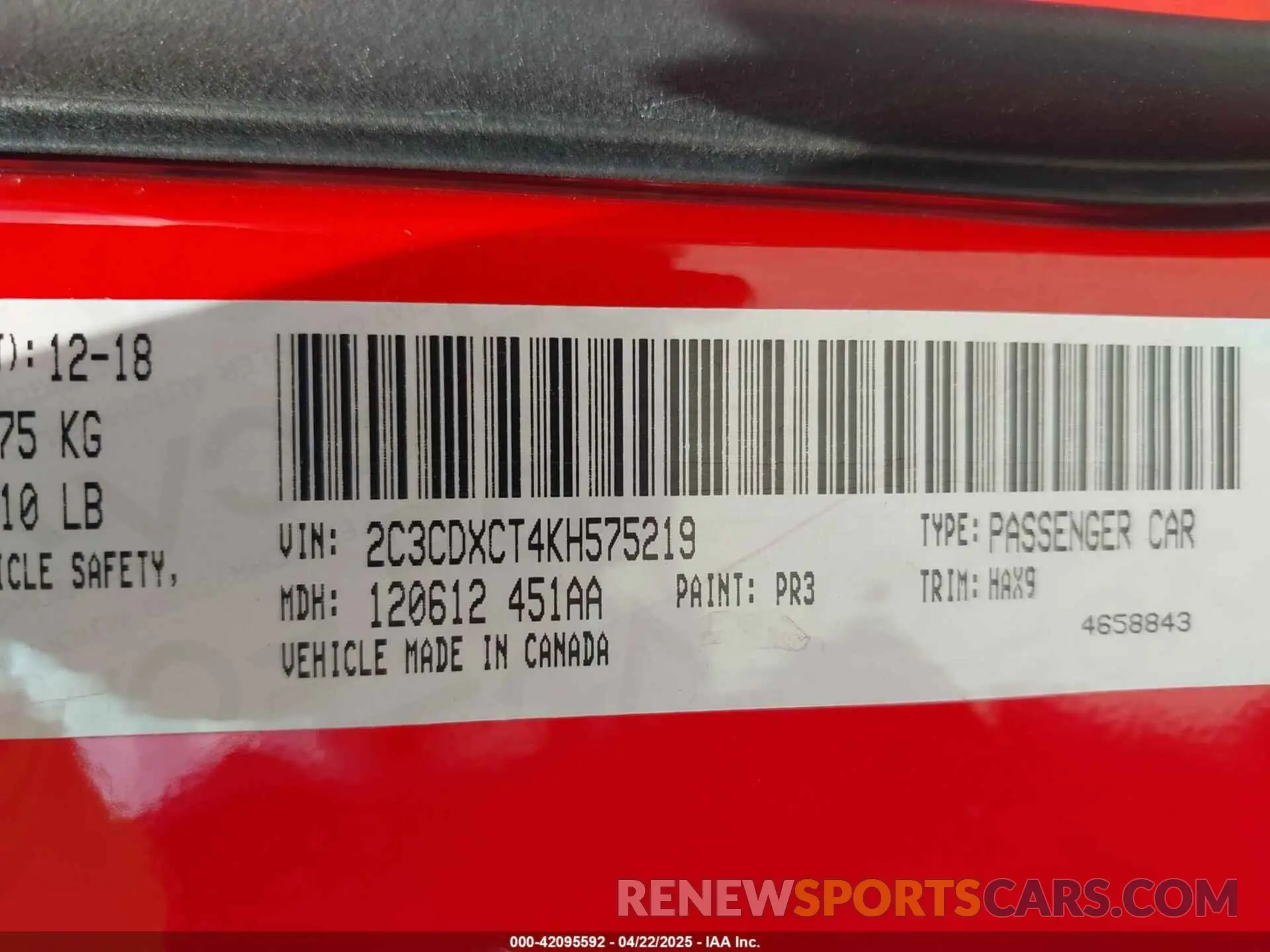 9 fotografías del automóvil dañado 2C3CDXCT4KH575219 DODGE CHARGER 2019