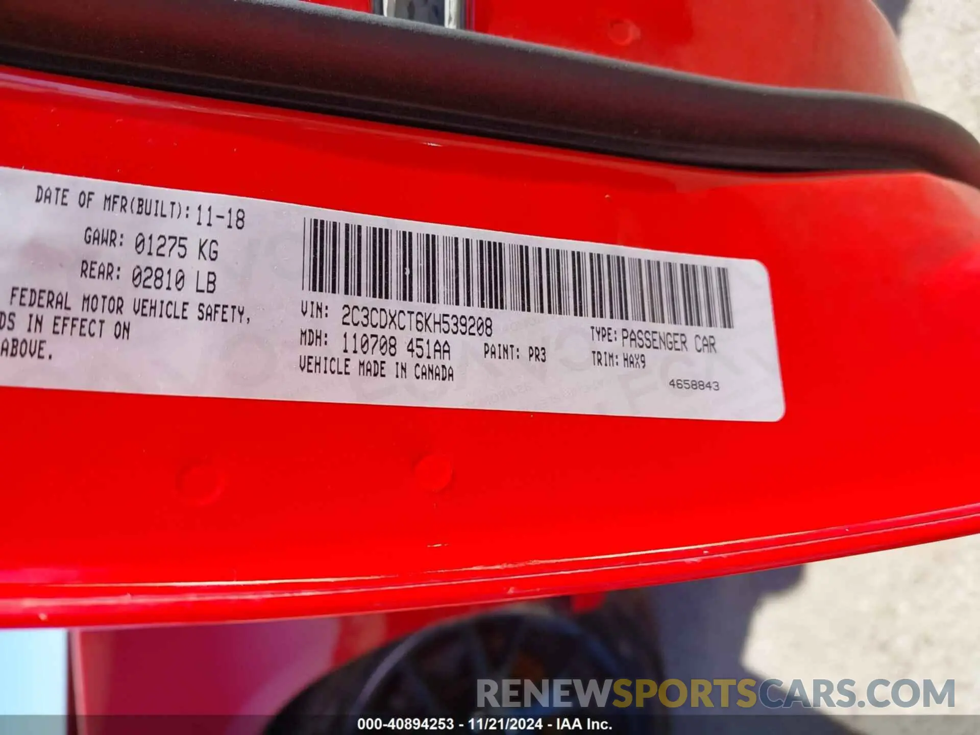 9 fotografías del automóvil dañado 2C3CDXCT6KH539208 DODGE CHARGER 2019