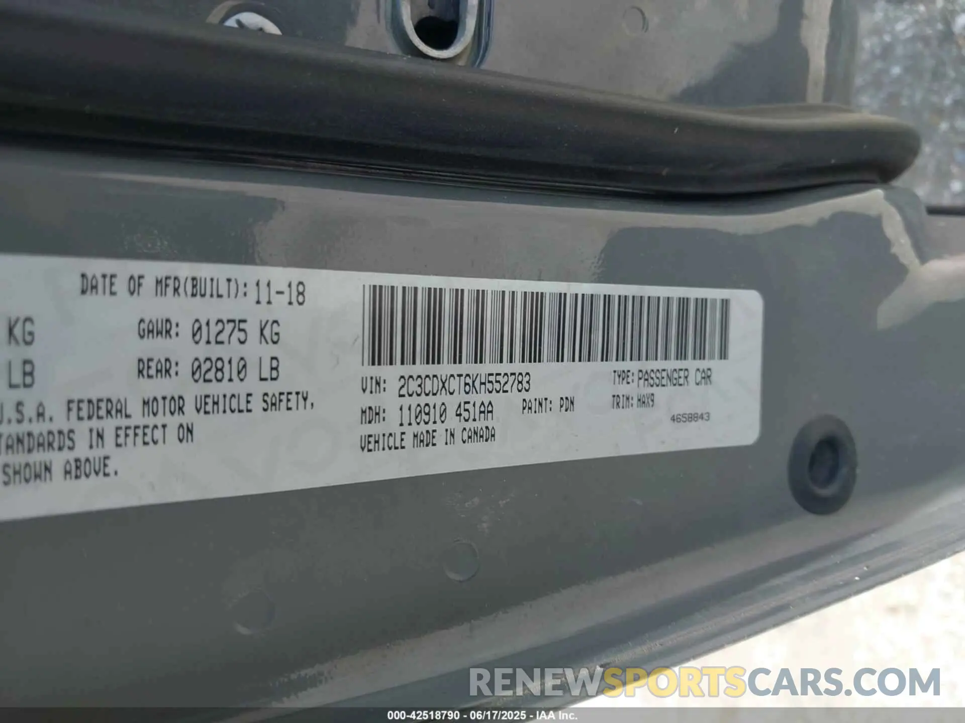 9 fotografías del automóvil dañado 2C3CDXCT6KH552783 DODGE CHARGER 2019