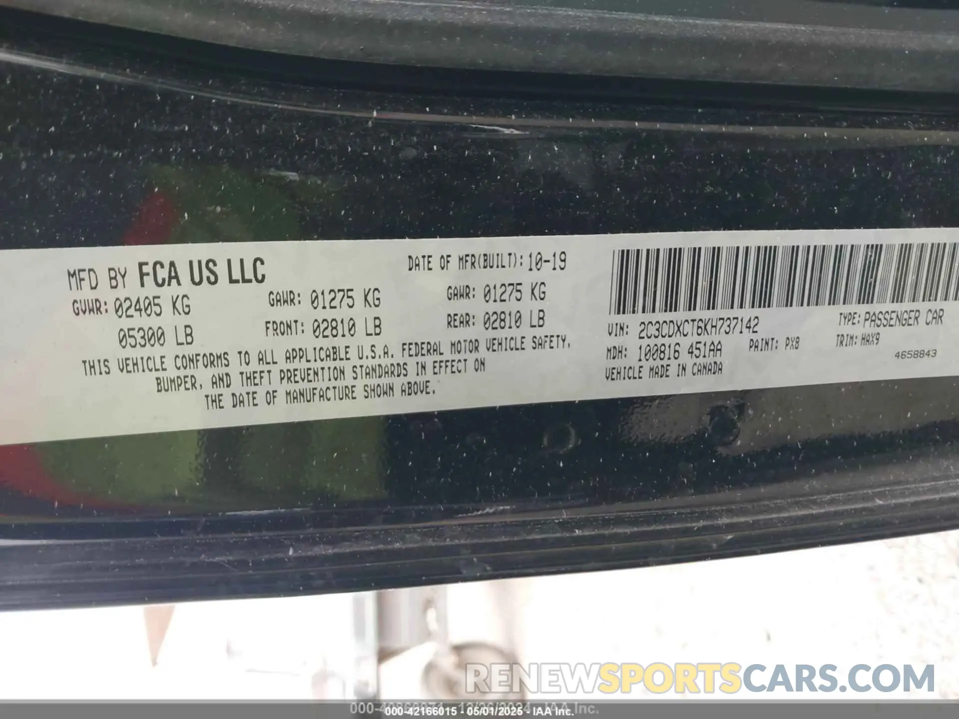 9 fotografías del automóvil dañado 2C3CDXCT6KH737142 DODGE CHARGER 2019