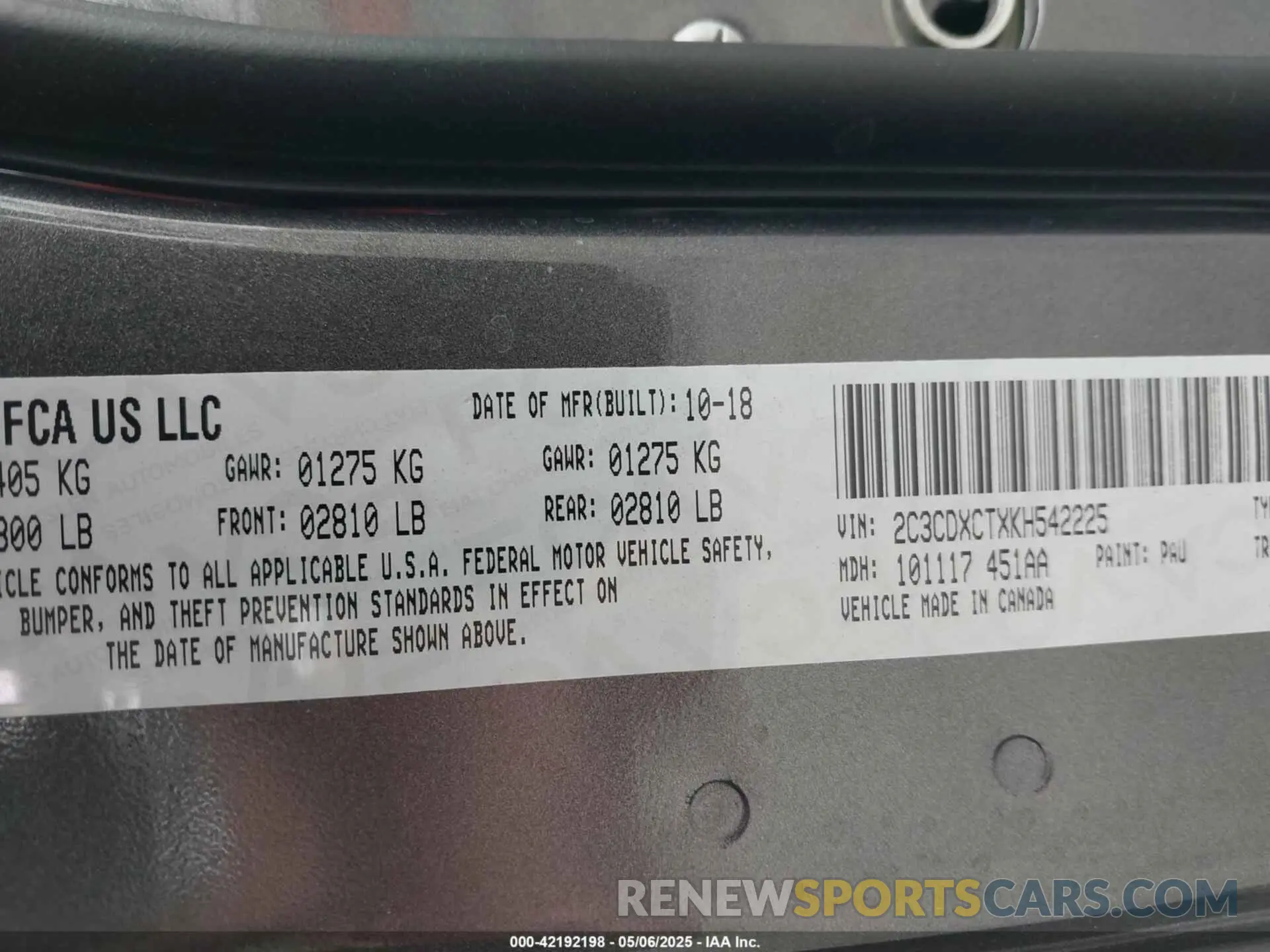 9 fotografías del automóvil dañado 2C3CDXCTXKH542225 DODGE CHARGER 2019