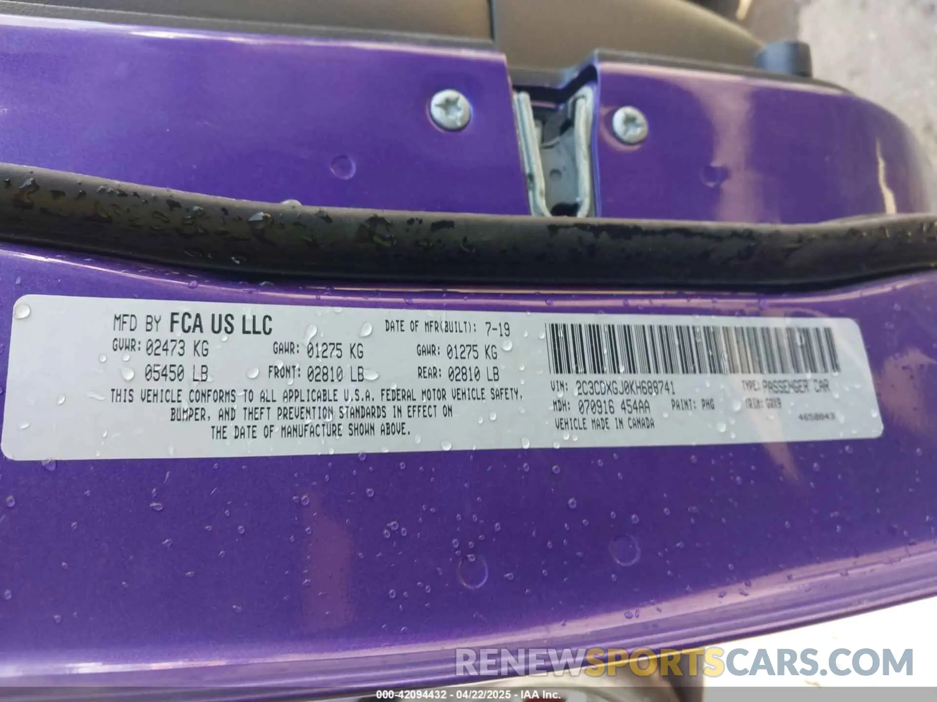 9 fotografías del automóvil dañado 2C3CDXGJ0KH688741 DODGE CHARGER 2019