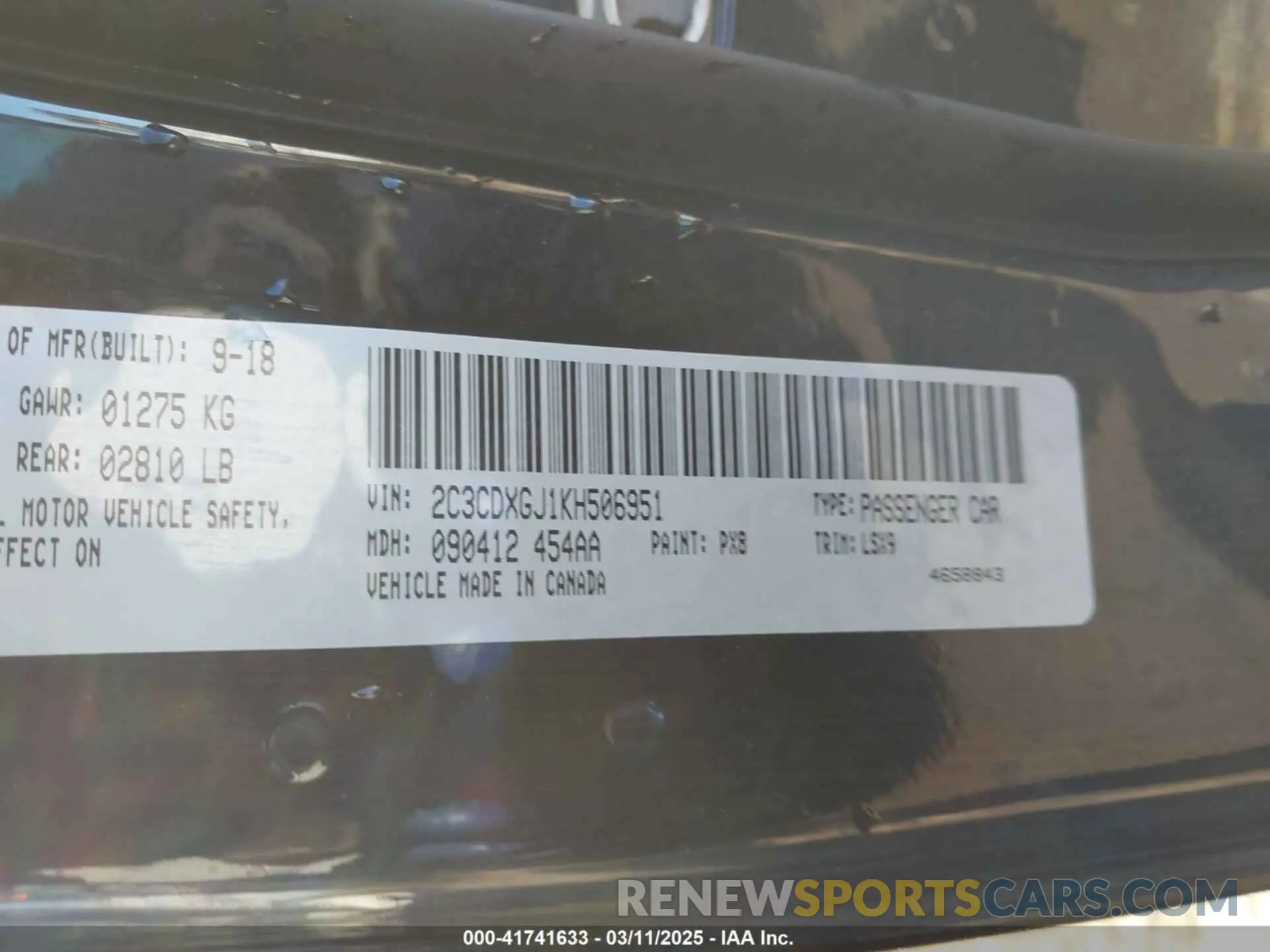 9 fotografías del automóvil dañado 2C3CDXGJ1KH506951 DODGE CHARGER 2019
