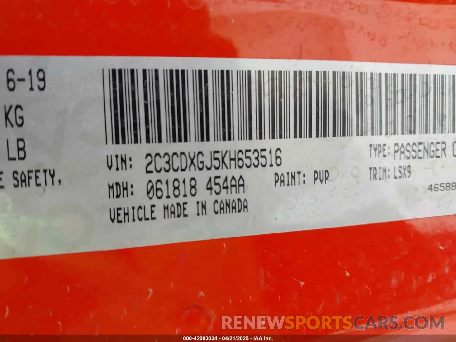 9 fotografías del automóvil dañado 2C3CDXGJ5KH653516 DODGE CHARGER 2019