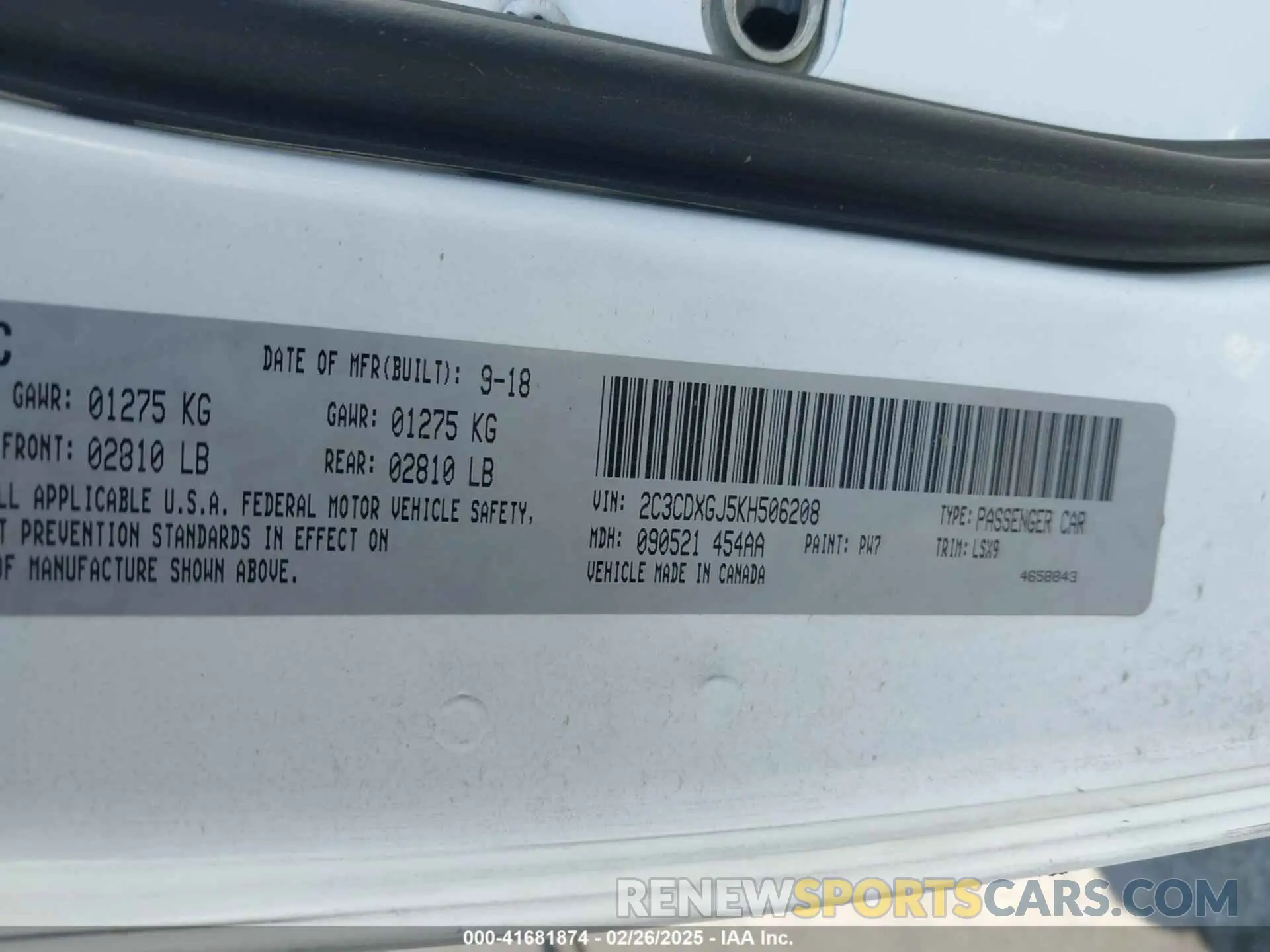 9 fotografías del automóvil dañado 2C3CDXGJ5Kh506208 DODGE CHARGER 2019