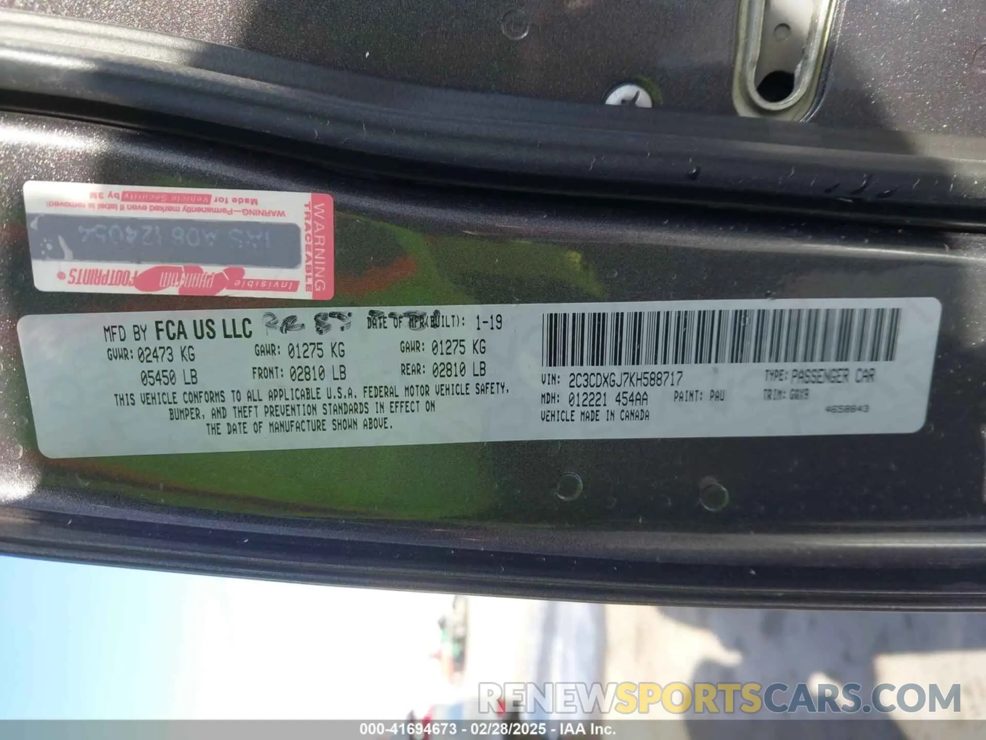 9 fotografías del automóvil dañado 2C3CDXGJ7KH588717 DODGE CHARGER 2019