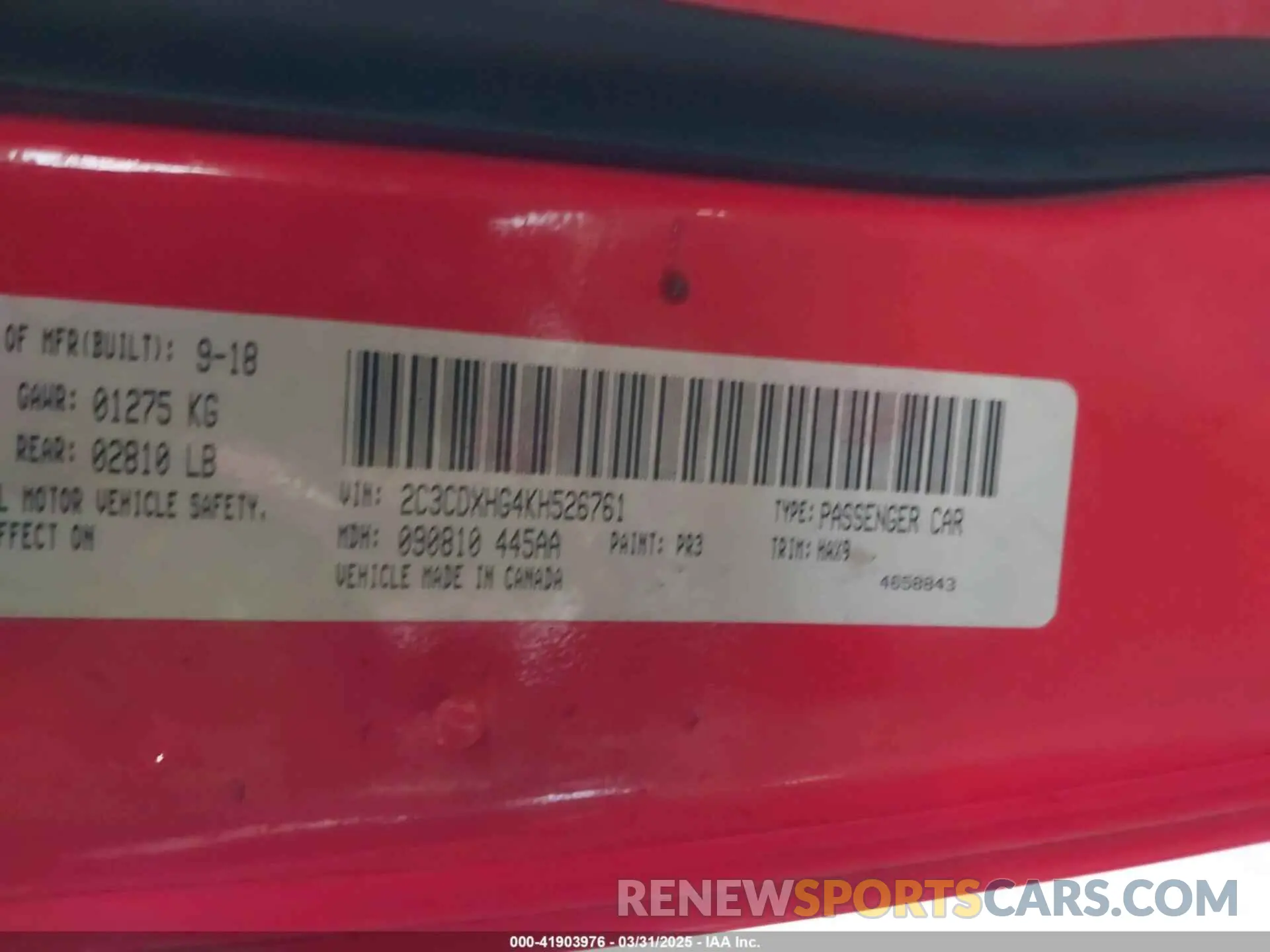 9 fotografías del automóvil dañado 2C3CDXHG4KH526761 DODGE CHARGER 2019