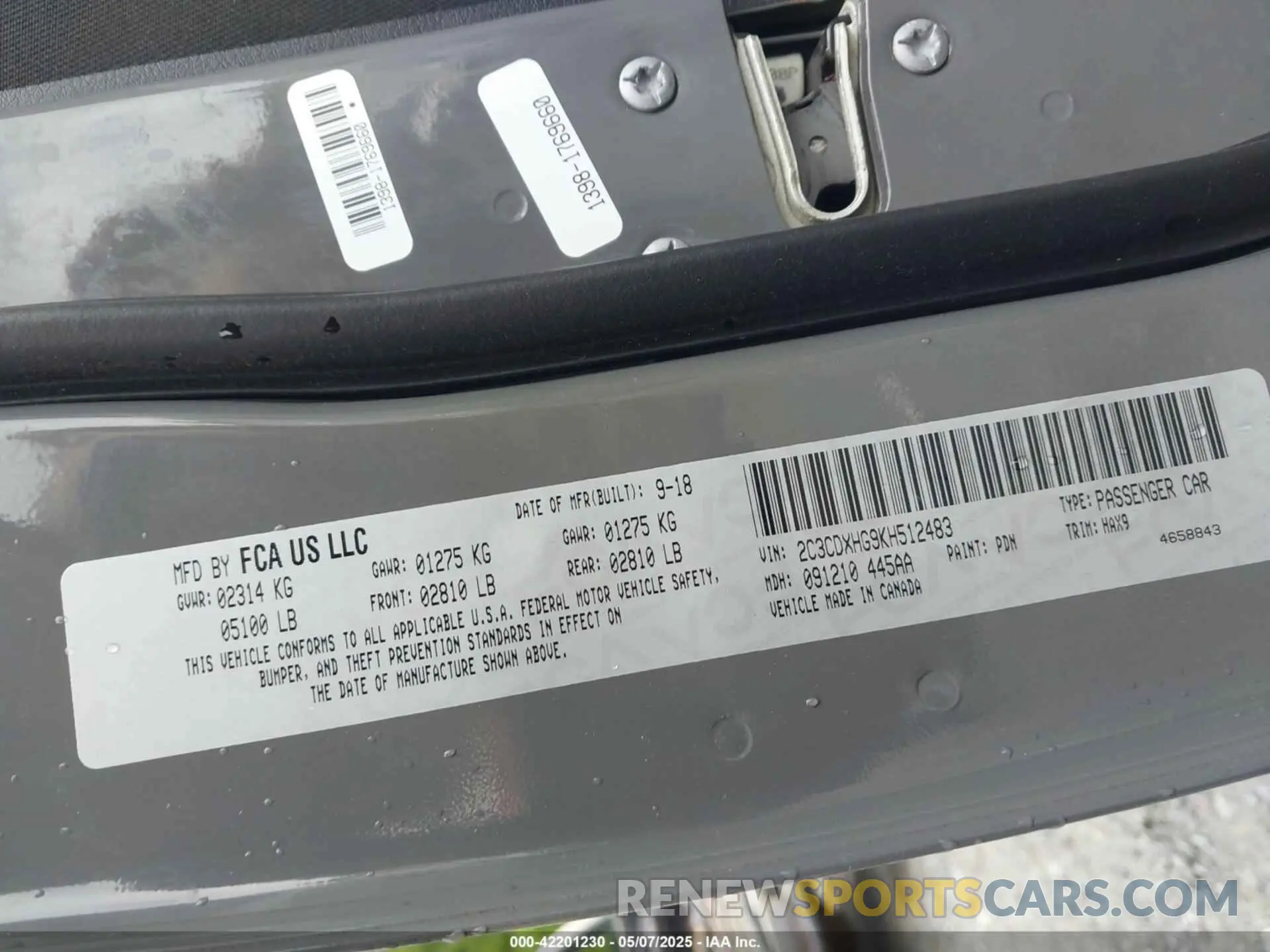 9 fotografías del automóvil dañado 2C3CDXHG9KH512483 DODGE CHARGER 2019