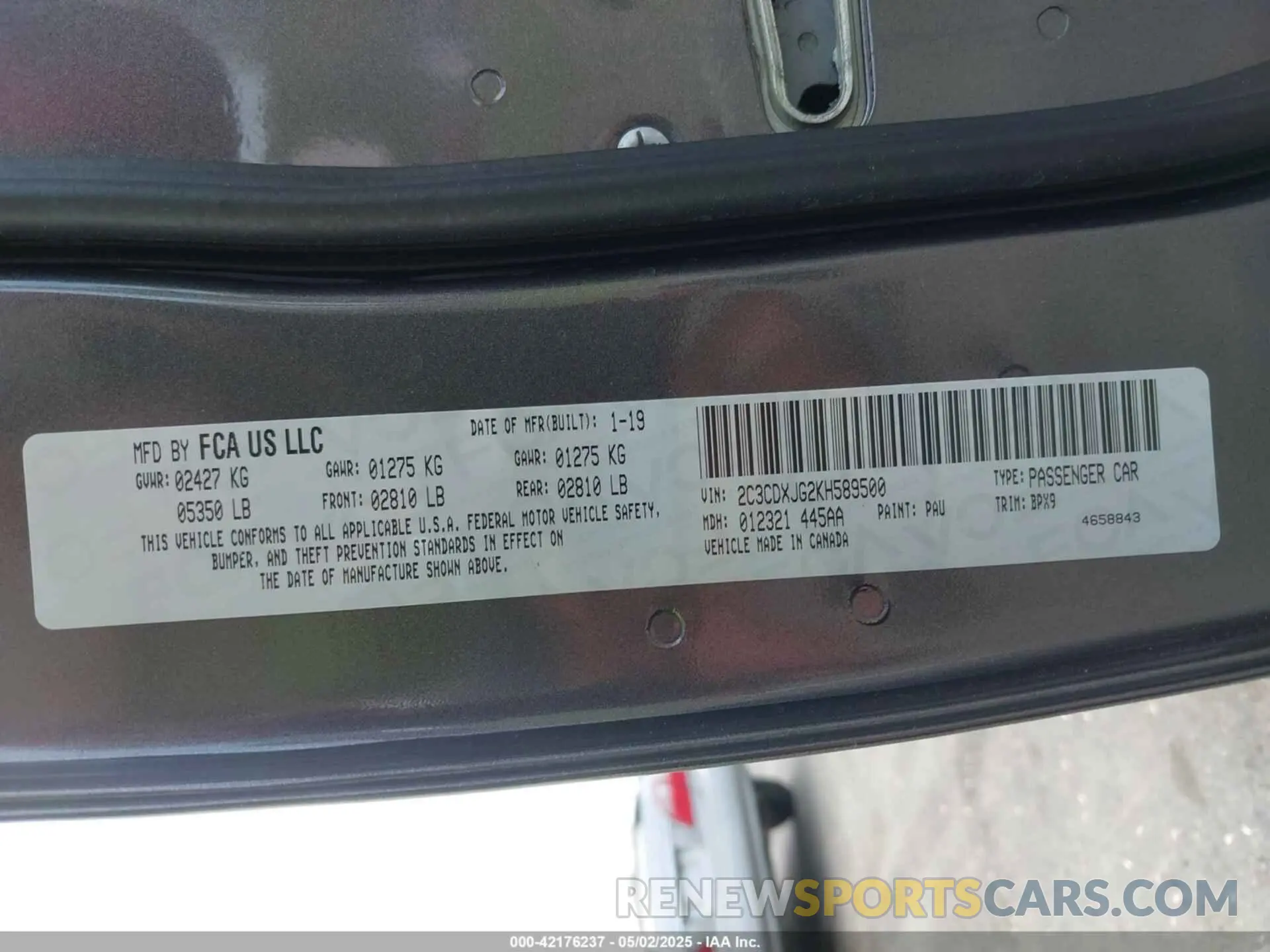 9 fotografías del automóvil dañado 2C3CDXJG2KH589500 DODGE CHARGER 2019