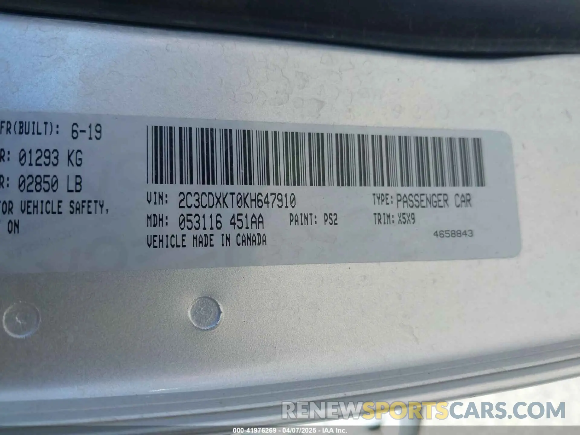 9 fotografías del automóvil dañado 2C3CDXKT0KH647910 DODGE CHARGER 2019