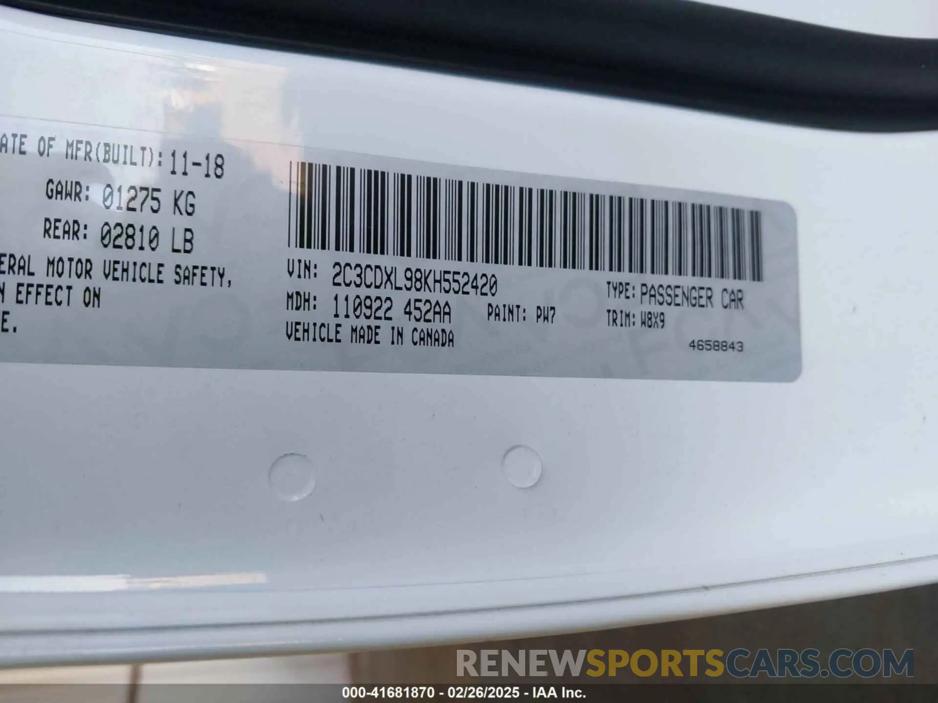 9 fotografías del automóvil dañado 2C3CDXL98KH552420 DODGE CHARGER 2019