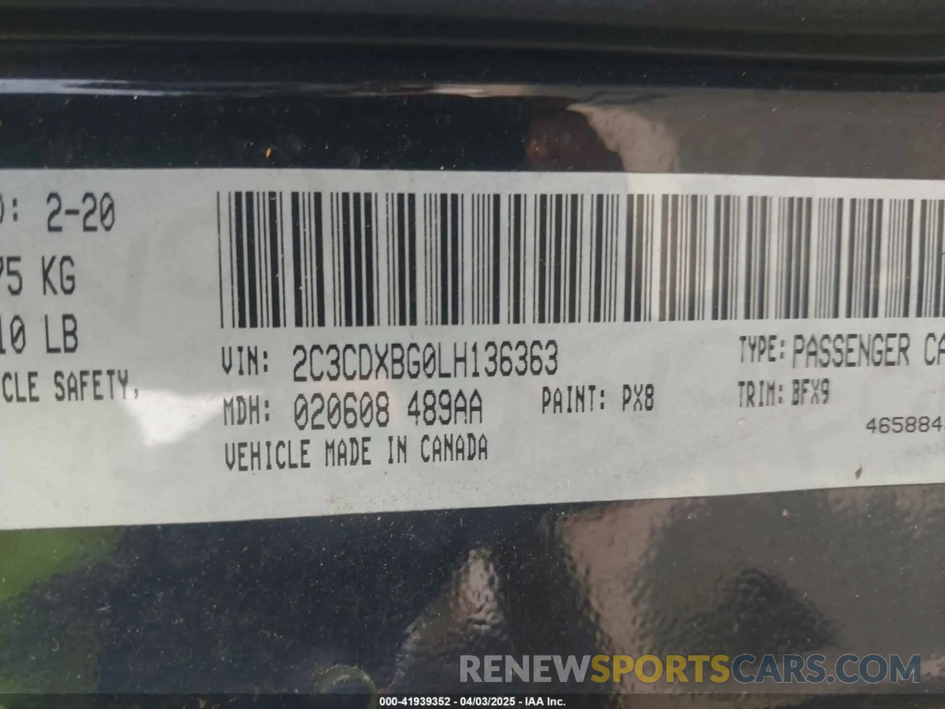 9 fotografías del automóvil dañado 2C3CDXBG0LH136363 DODGE CHARGER 2020