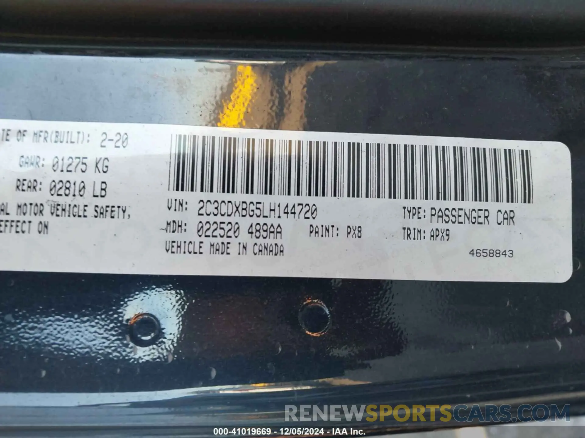 9 fotografías del automóvil dañado 2C3CDXBG5LH144720 DODGE CHARGER 2020