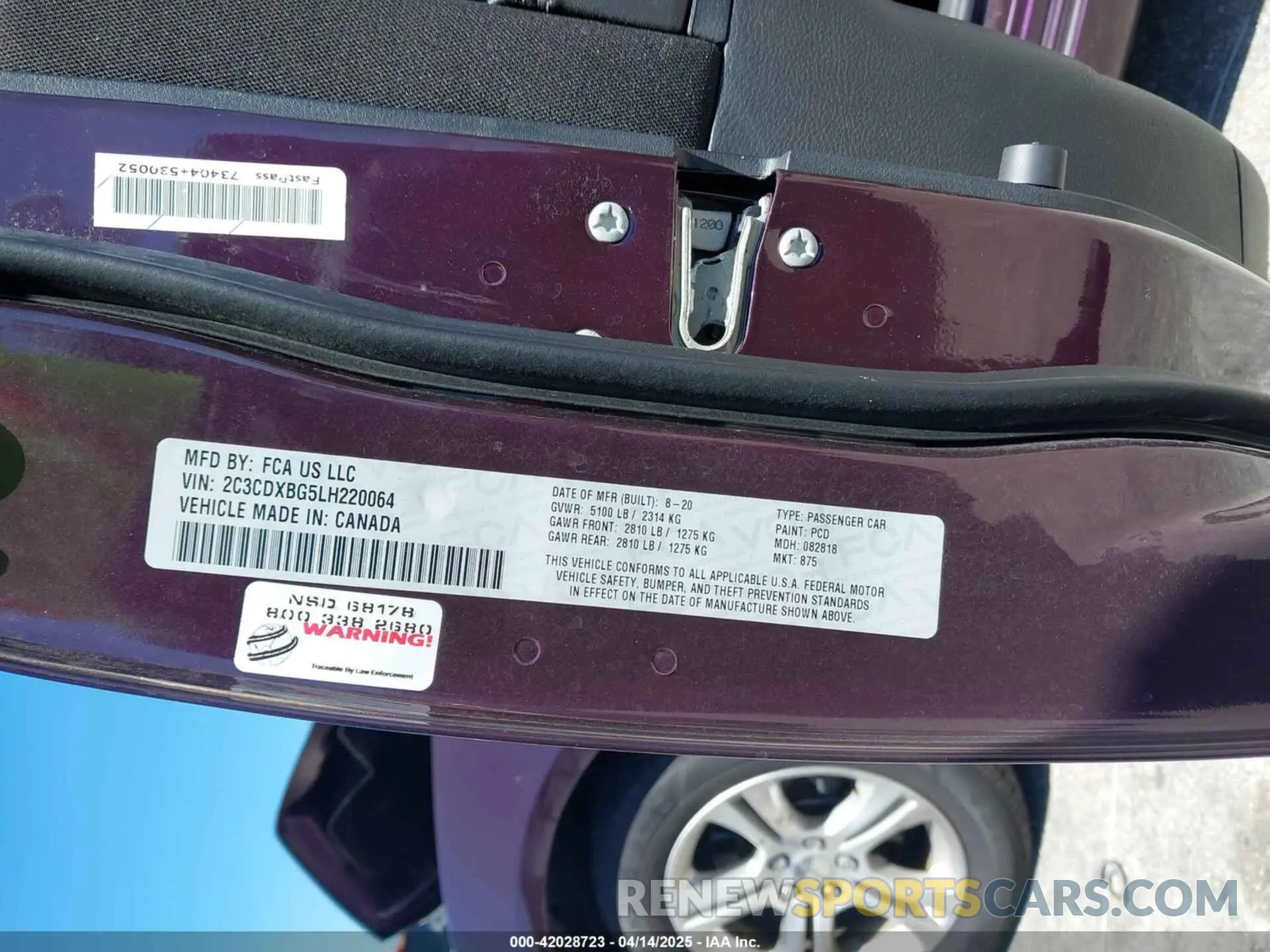 9 fotografías del automóvil dañado 2C3CDXBG5LH220064 DODGE CHARGER 2020